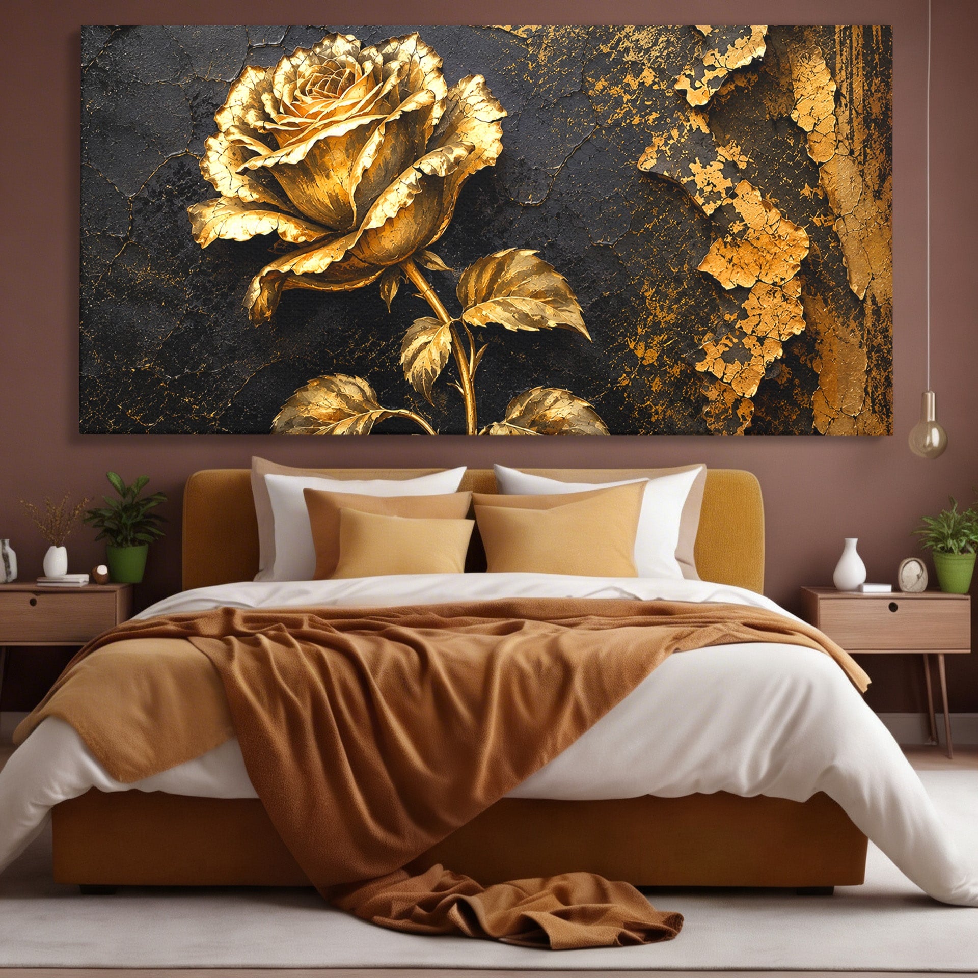 Tablou Canvas Premium LuxCanva® A1871, Trandafir Auriu, Trandafir, Floare, Auriu, Arta, Living, Dormitor, Culori Vibrante