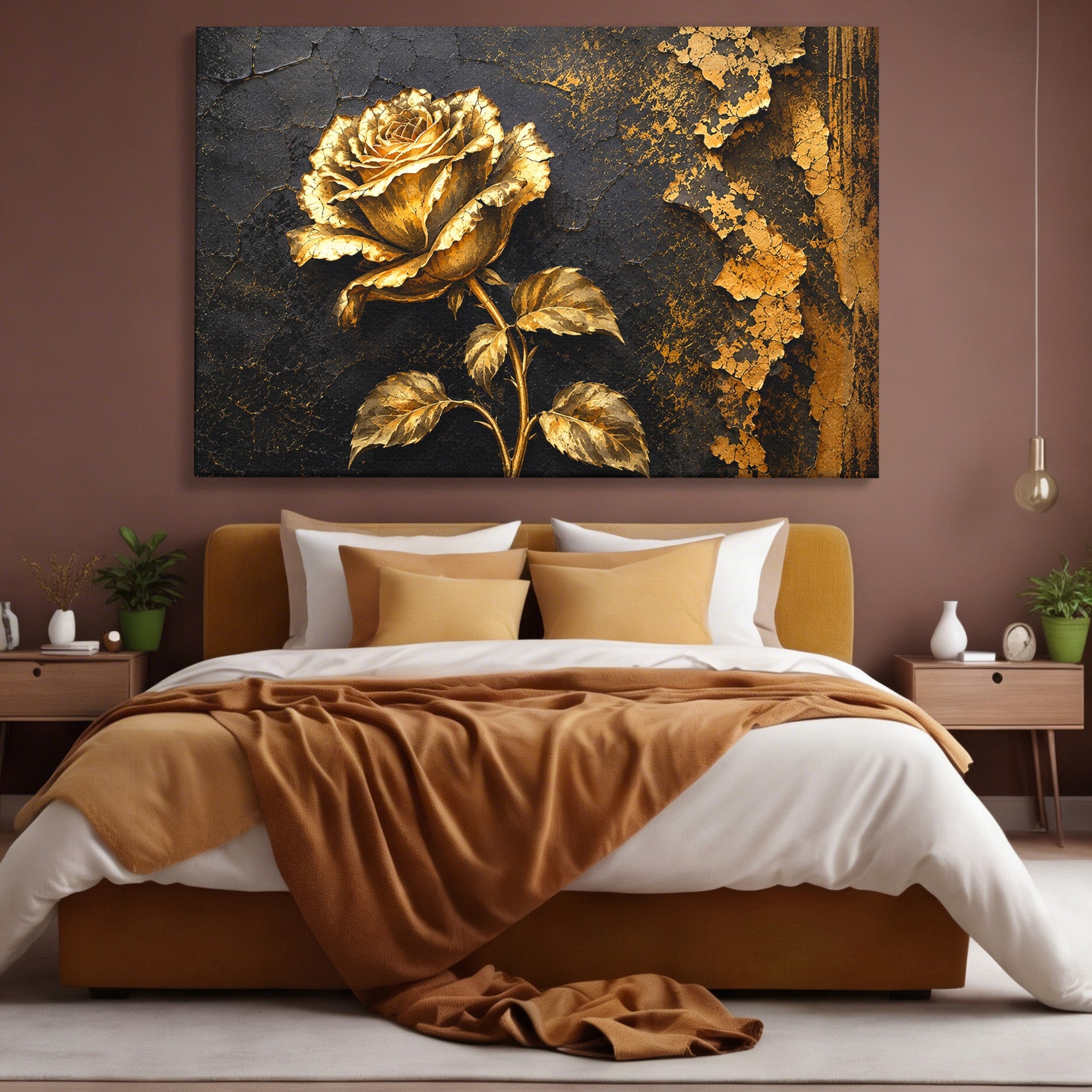 Tablou Canvas Premium LuxCanva® A1871, Trandafir Auriu, Trandafir, Floare, Auriu, Arta, Living, Dormitor, Culori Vibrante