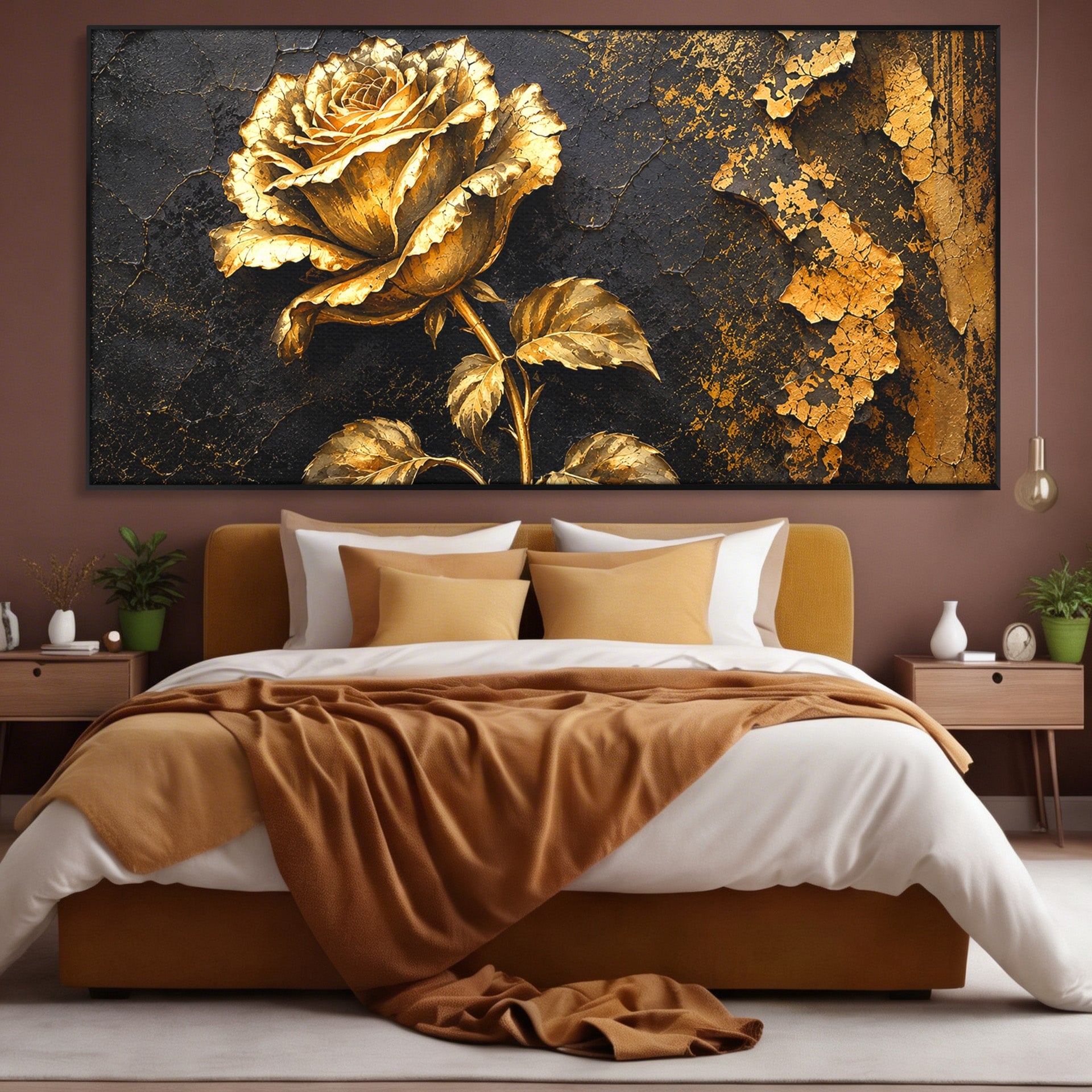Tablou Canvas Premium LuxCanva® A1871, Trandafir Auriu, Trandafir, Floare, Auriu, Arta, Living, Dormitor, Culori Vibrante