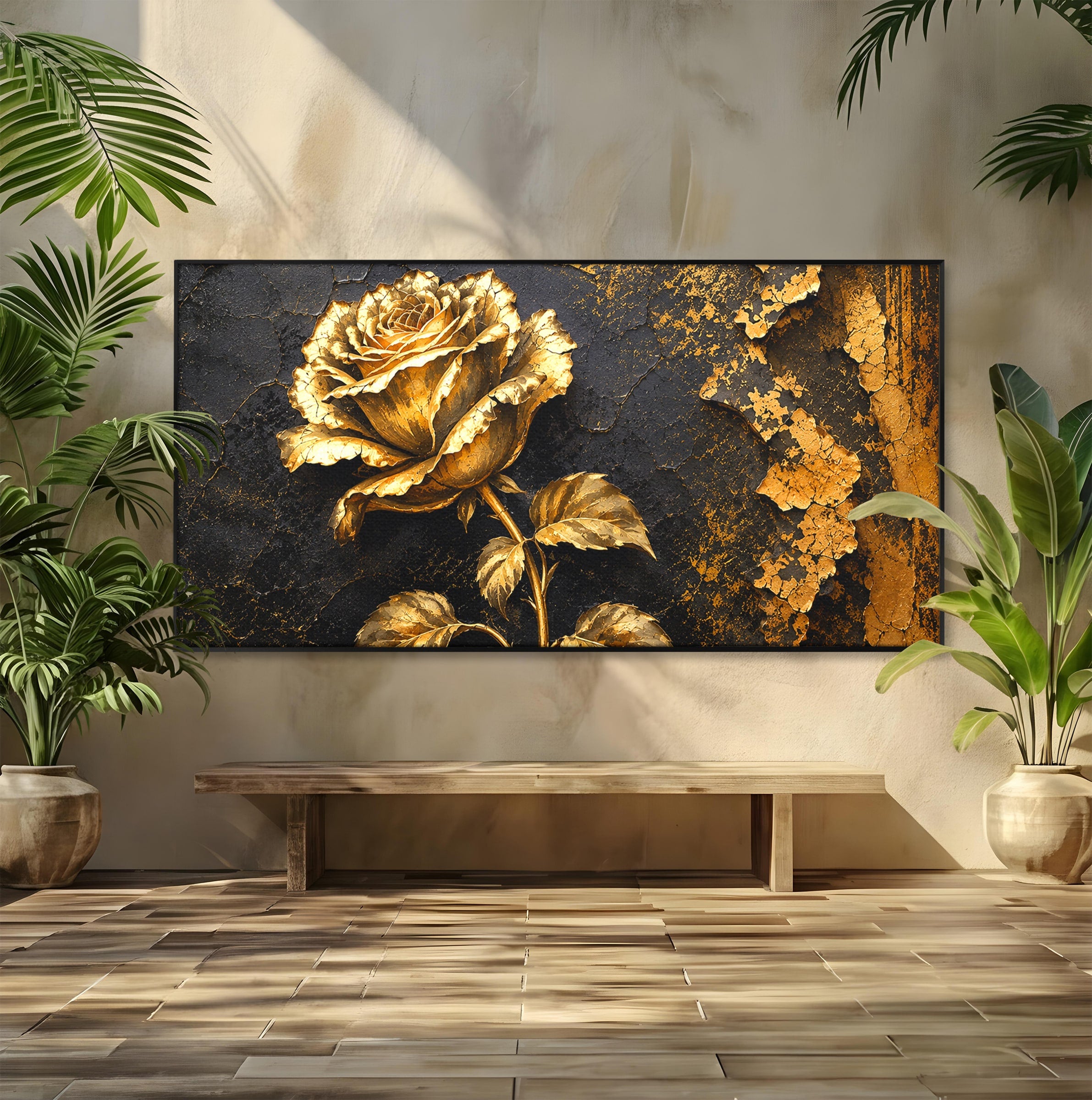 Tablou Canvas Premium LuxCanva® A1871, Trandafir Auriu, Trandafir, Floare, Auriu, Arta, Living, Dormitor, Culori Vibrante