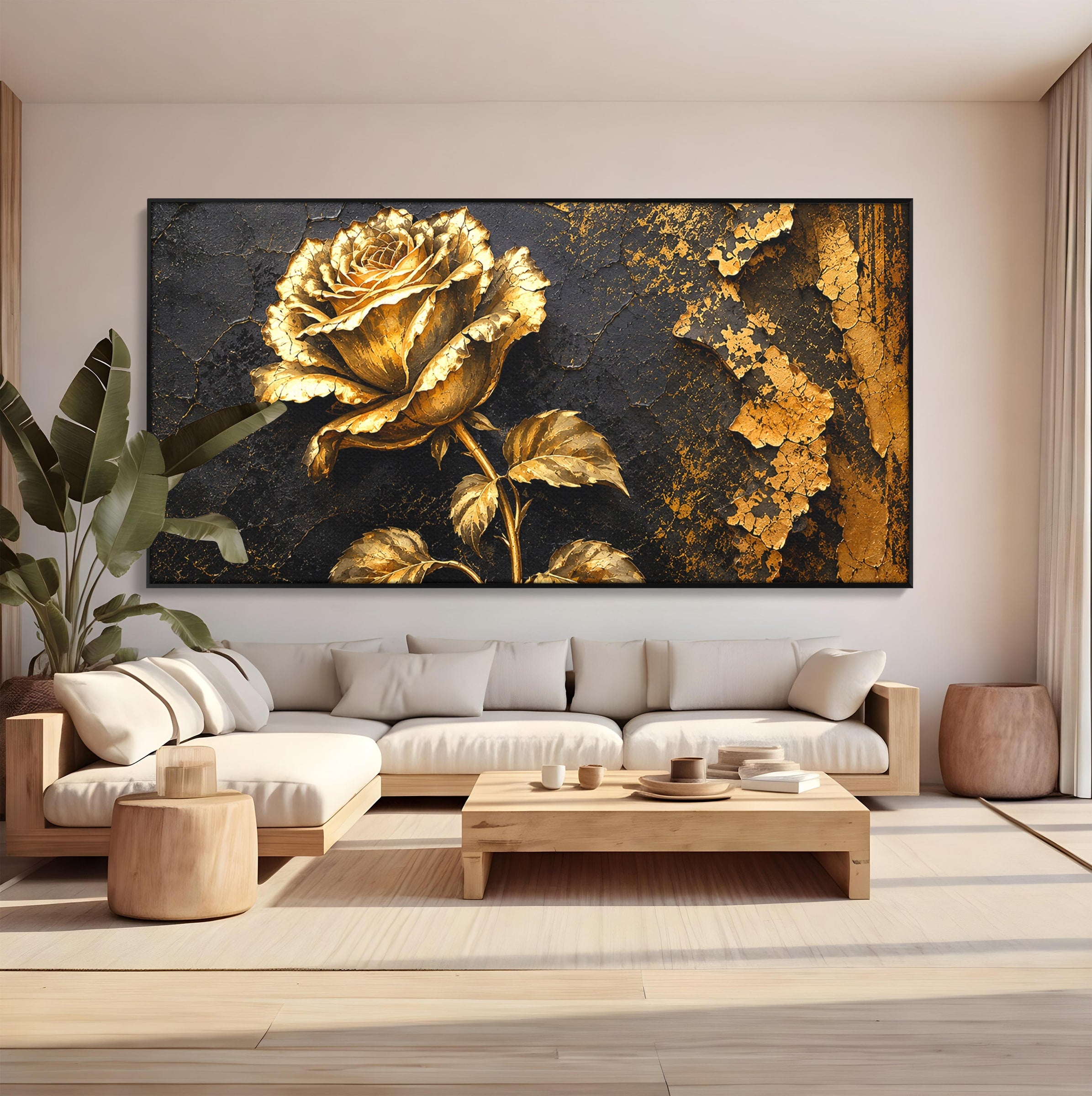 Tablou Canvas Premium LuxCanva® A1871, Trandafir Auriu, Trandafir, Floare, Auriu, Arta, Living, Dormitor, Culori Vibrante