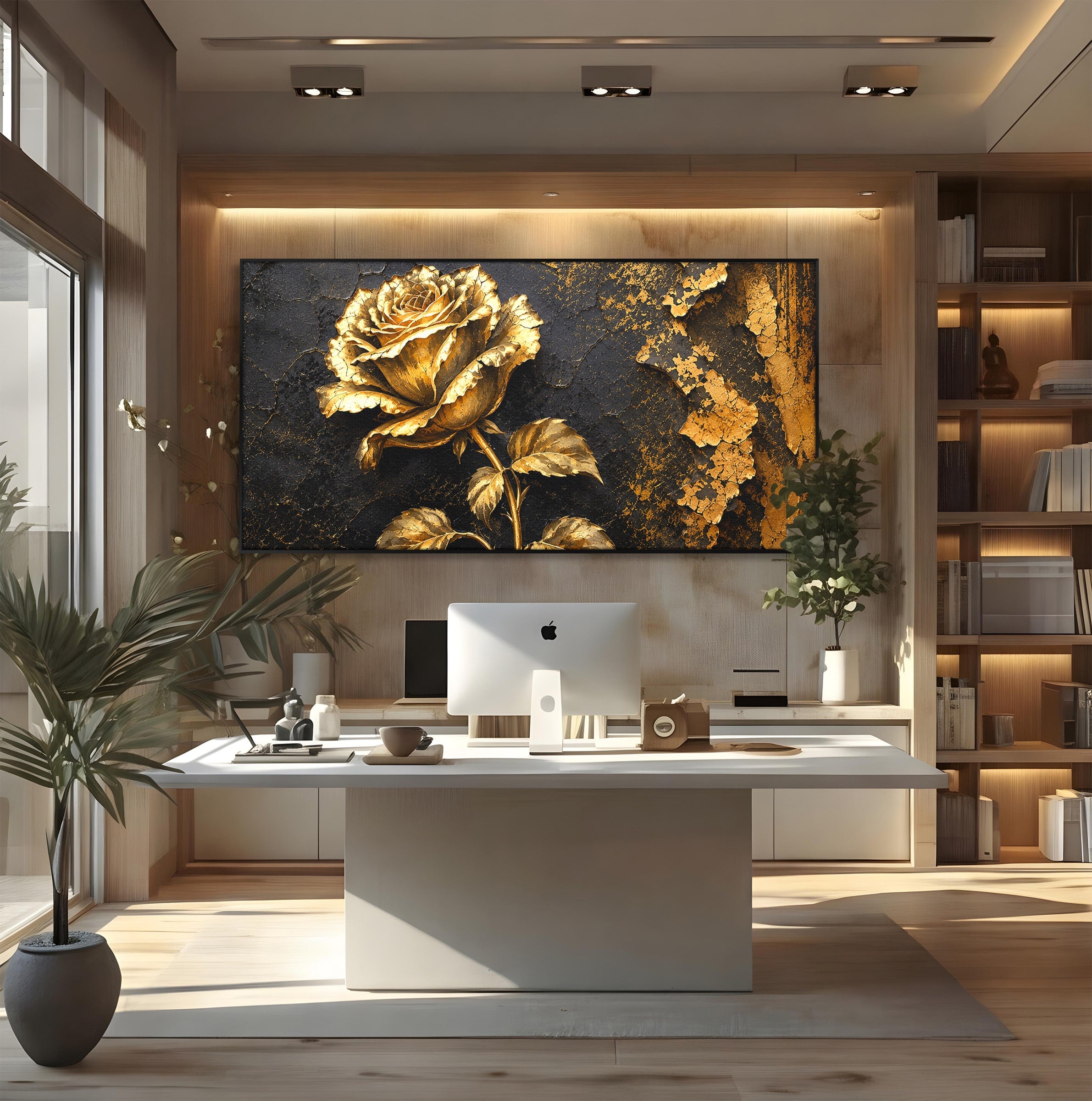 Tablou Canvas Premium LuxCanva® A1871, Trandafir Auriu, Trandafir, Floare, Auriu, Arta, Living, Dormitor, Culori Vibrante