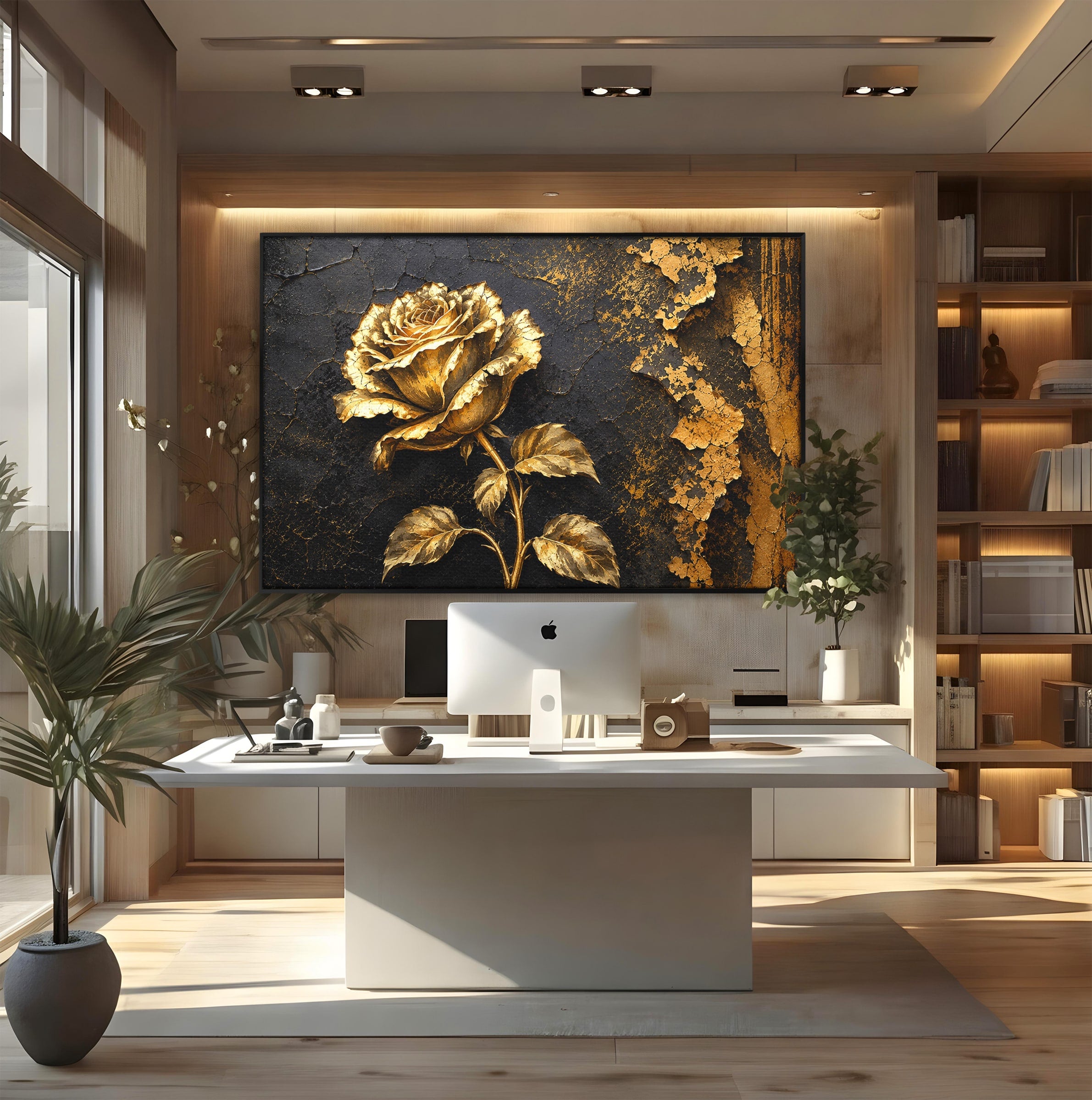 Tablou Canvas Premium LuxCanva® A1871, Trandafir Auriu, Trandafir, Floare, Auriu, Arta, Living, Dormitor, Culori Vibrante