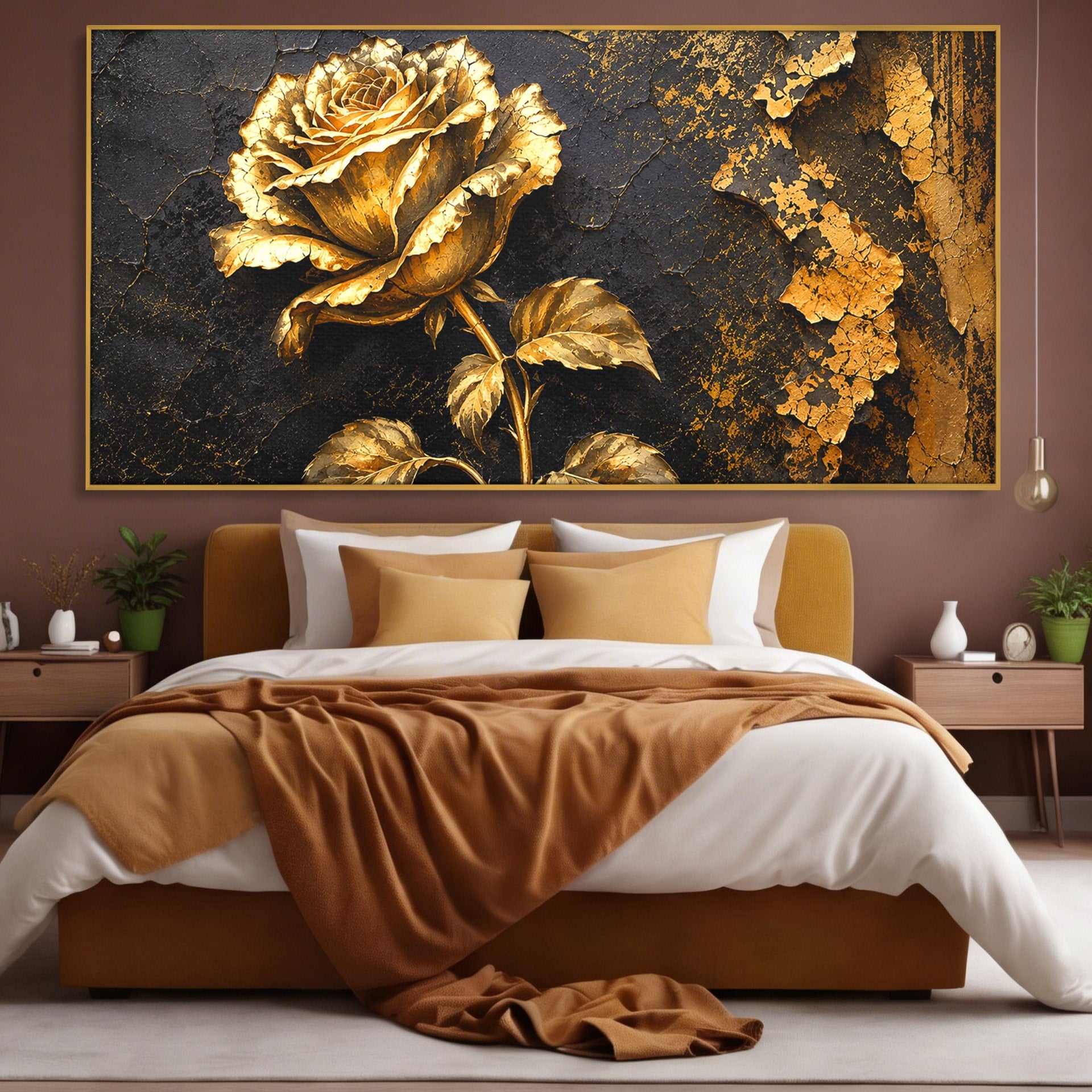 Tablou Canvas Premium LuxCanva® A1871, Trandafir Auriu, Trandafir, Floare, Auriu, Arta, Living, Dormitor, Culori Vibrante