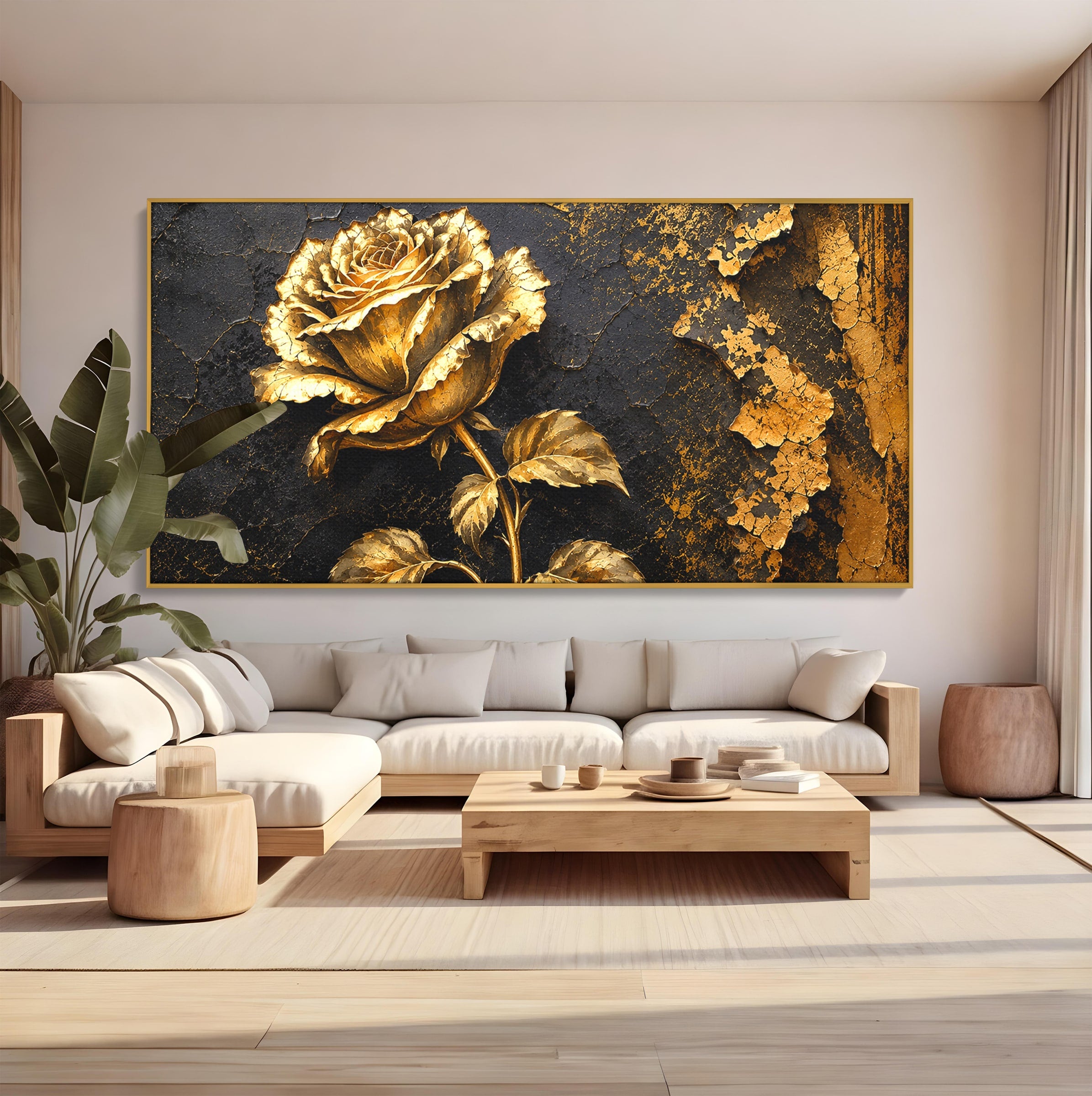 Tablou Canvas Premium LuxCanva® A1871, Trandafir Auriu, Trandafir, Floare, Auriu, Arta, Living, Dormitor, Culori Vibrante