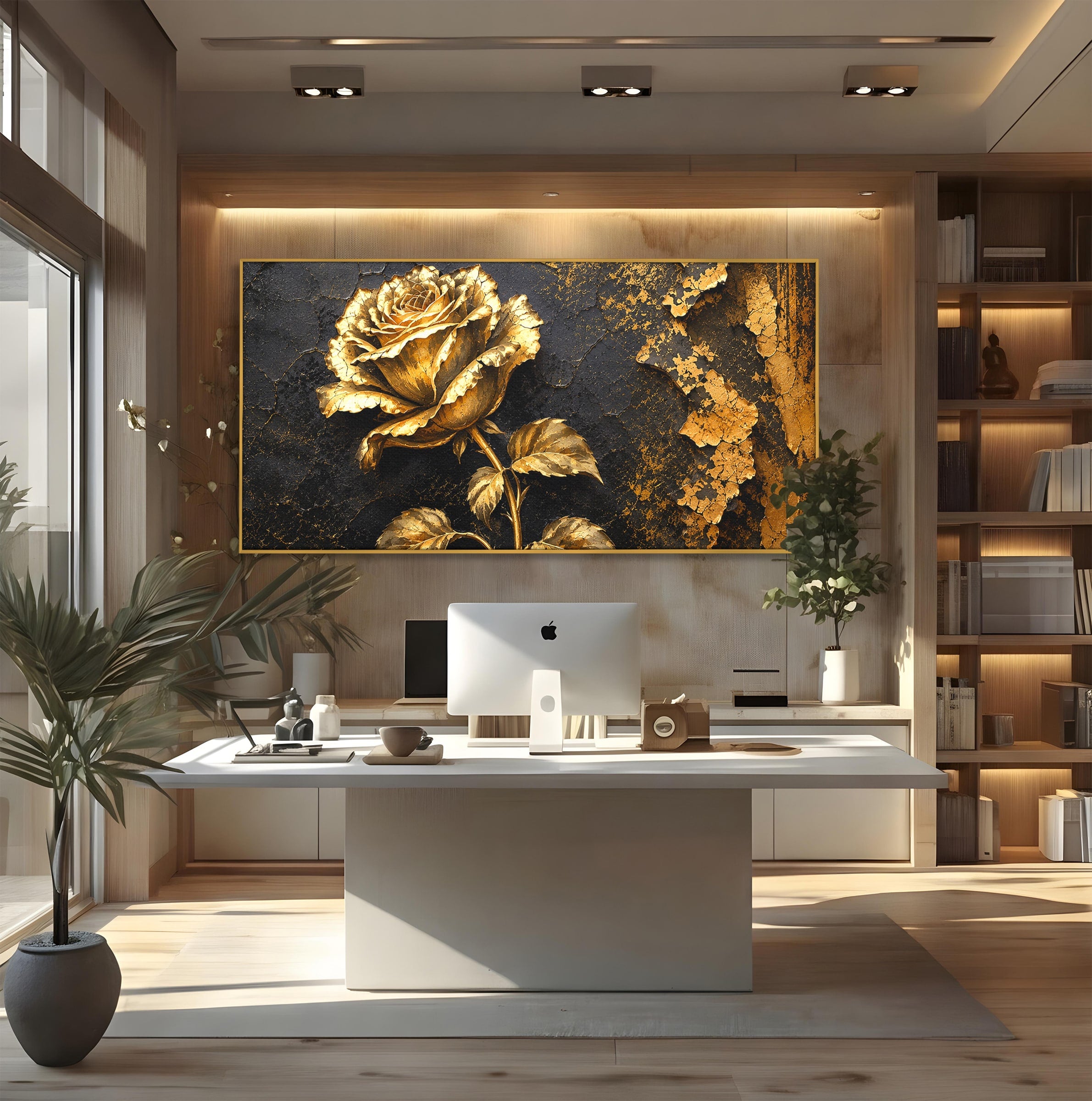 Tablou Canvas Premium LuxCanva® A1871, Trandafir Auriu, Trandafir, Floare, Auriu, Arta, Living, Dormitor, Culori Vibrante