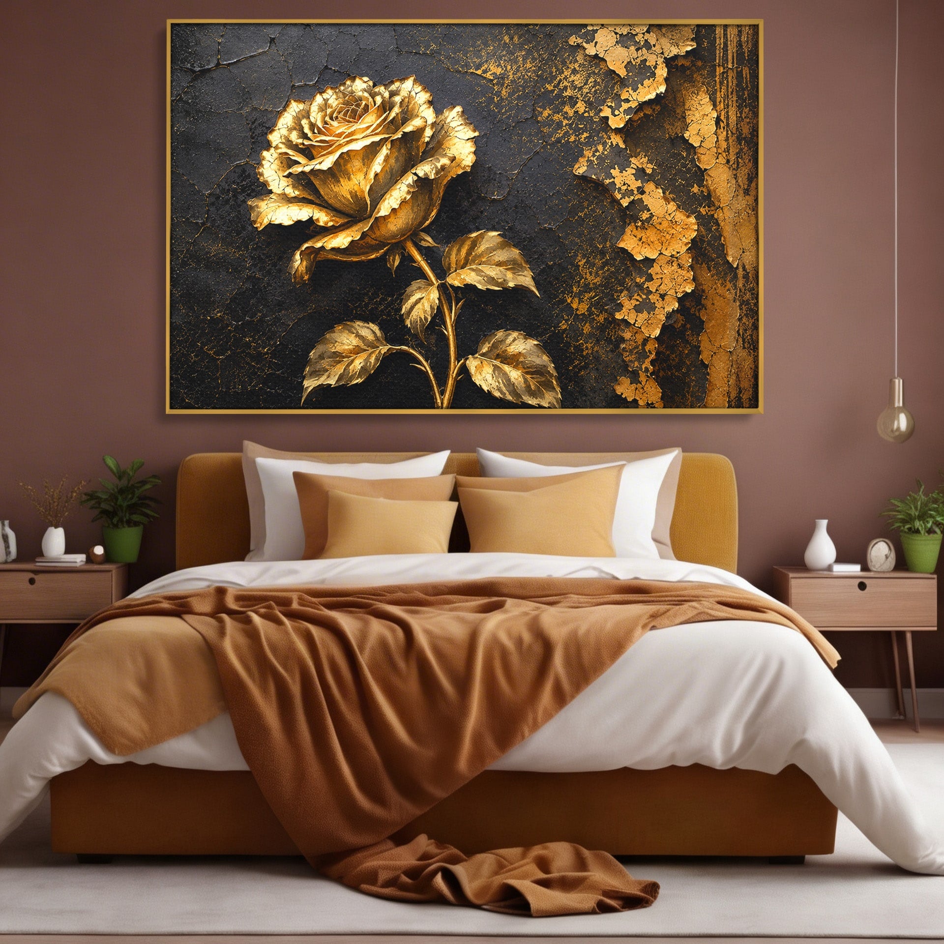 Tablou Canvas Premium LuxCanva® A1871, Trandafir Auriu, Trandafir, Floare, Auriu, Arta, Living, Dormitor, Culori Vibrante