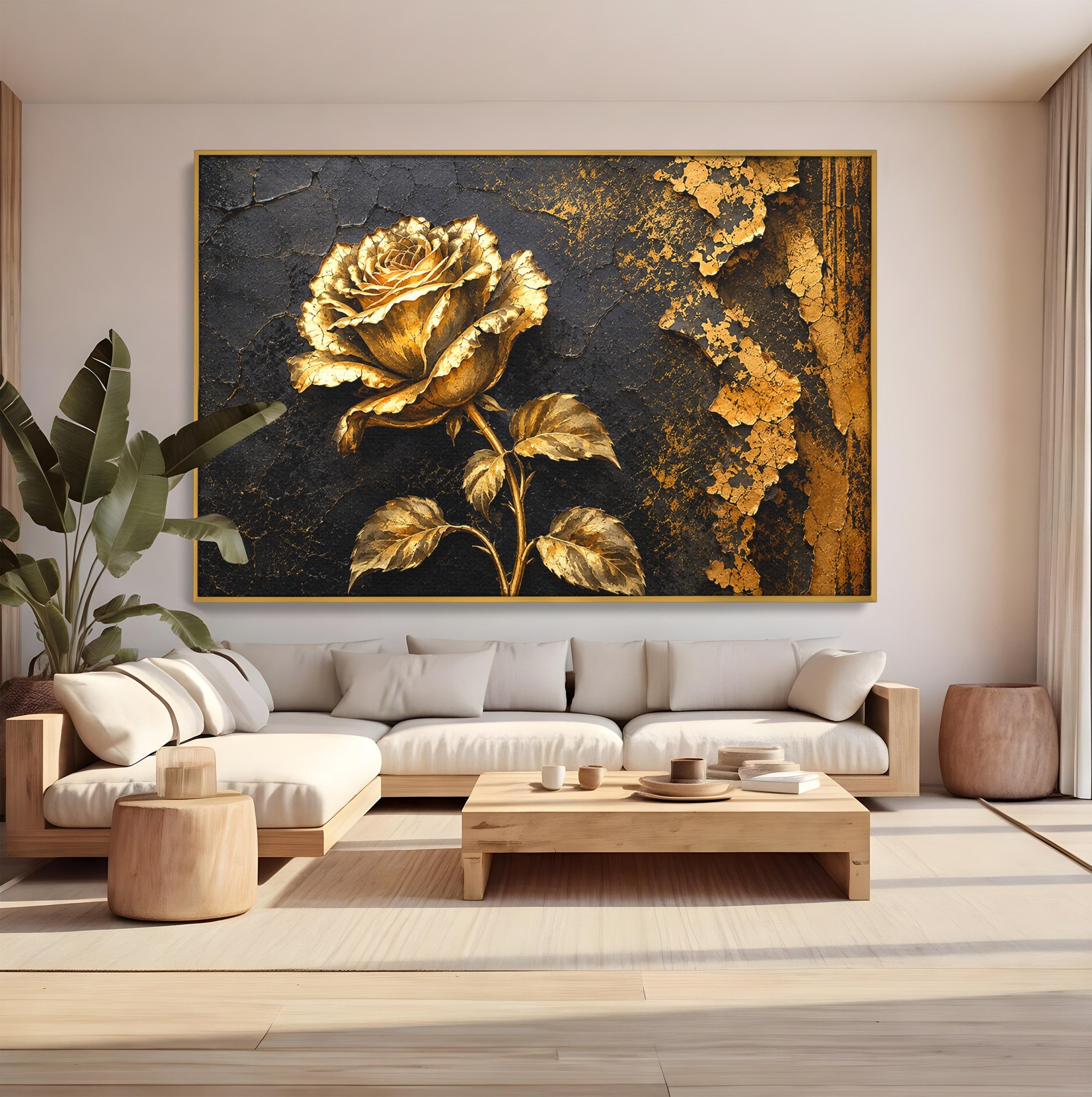 Tablou Canvas Premium LuxCanva® A1871, Trandafir Auriu, Trandafir, Floare, Auriu, Arta, Living, Dormitor, Culori Vibrante