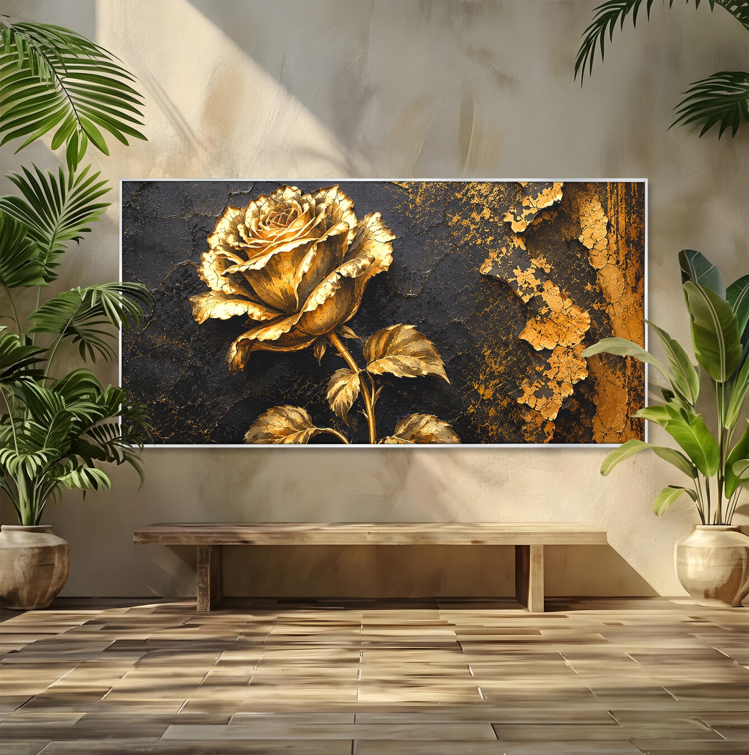 Tablou Canvas Premium LuxCanva® A1871, Trandafir Auriu, Trandafir, Floare, Auriu, Arta, Living, Dormitor, Culori Vibrante