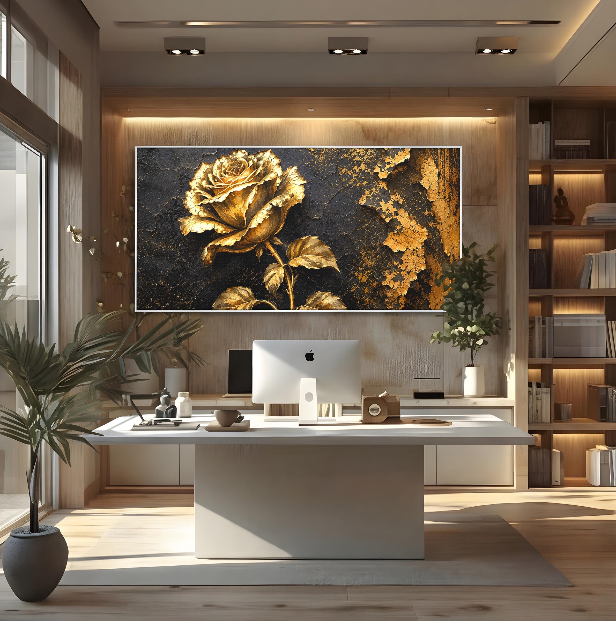 Tablou Canvas Premium LuxCanva® A1871, Trandafir Auriu, Trandafir, Floare, Auriu, Arta, Living, Dormitor, Culori Vibrante