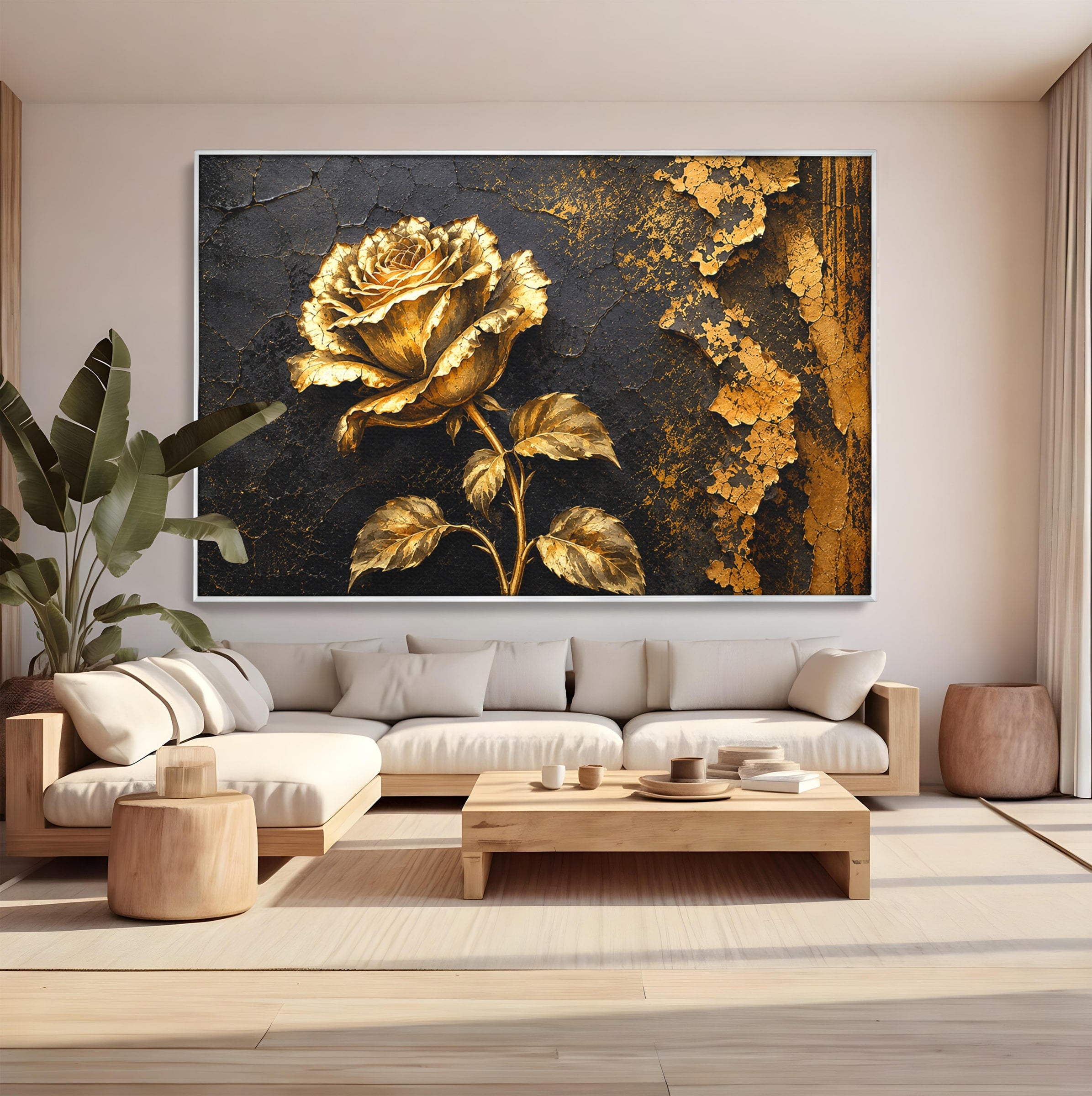 Tablou Canvas Premium LuxCanva® A1871, Trandafir Auriu, Trandafir, Floare, Auriu, Arta, Living, Dormitor, Culori Vibrante