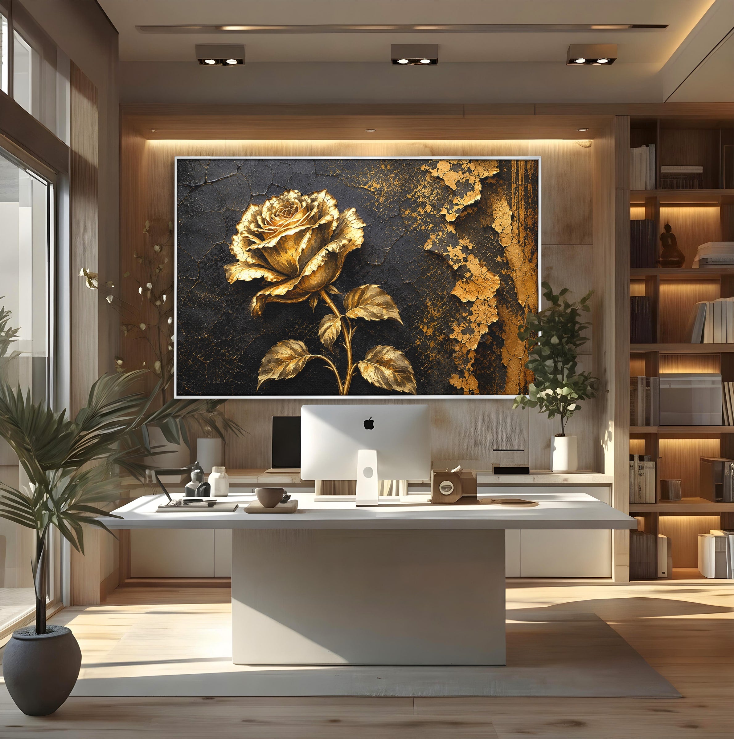 Tablou Canvas Premium LuxCanva® A1871, Trandafir Auriu, Trandafir, Floare, Auriu, Arta, Living, Dormitor, Culori Vibrante