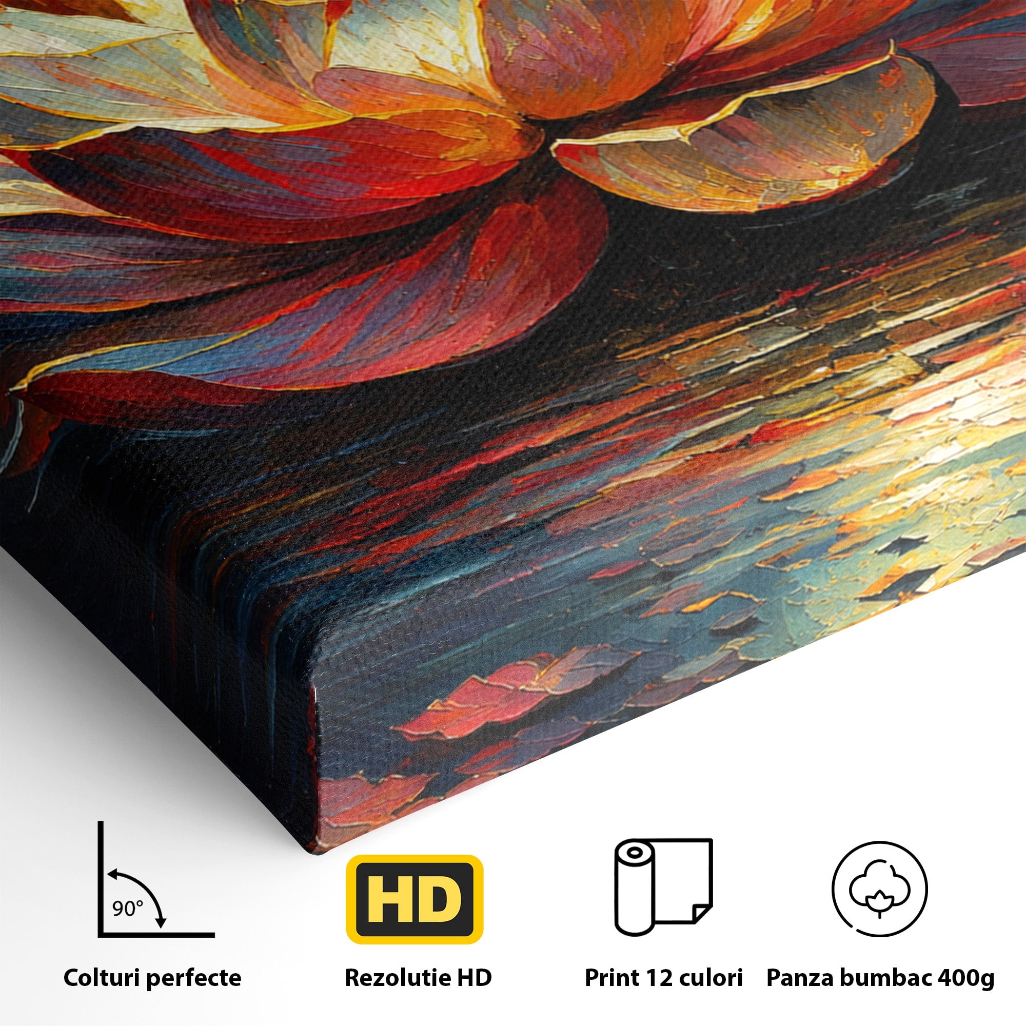 Tablou Canvas Premium LuxCanva® A1872, Floare De Lotus Mistica, Floare, Lotus, Mistic, Apus, Living, Dormitor, Culori Vibrante