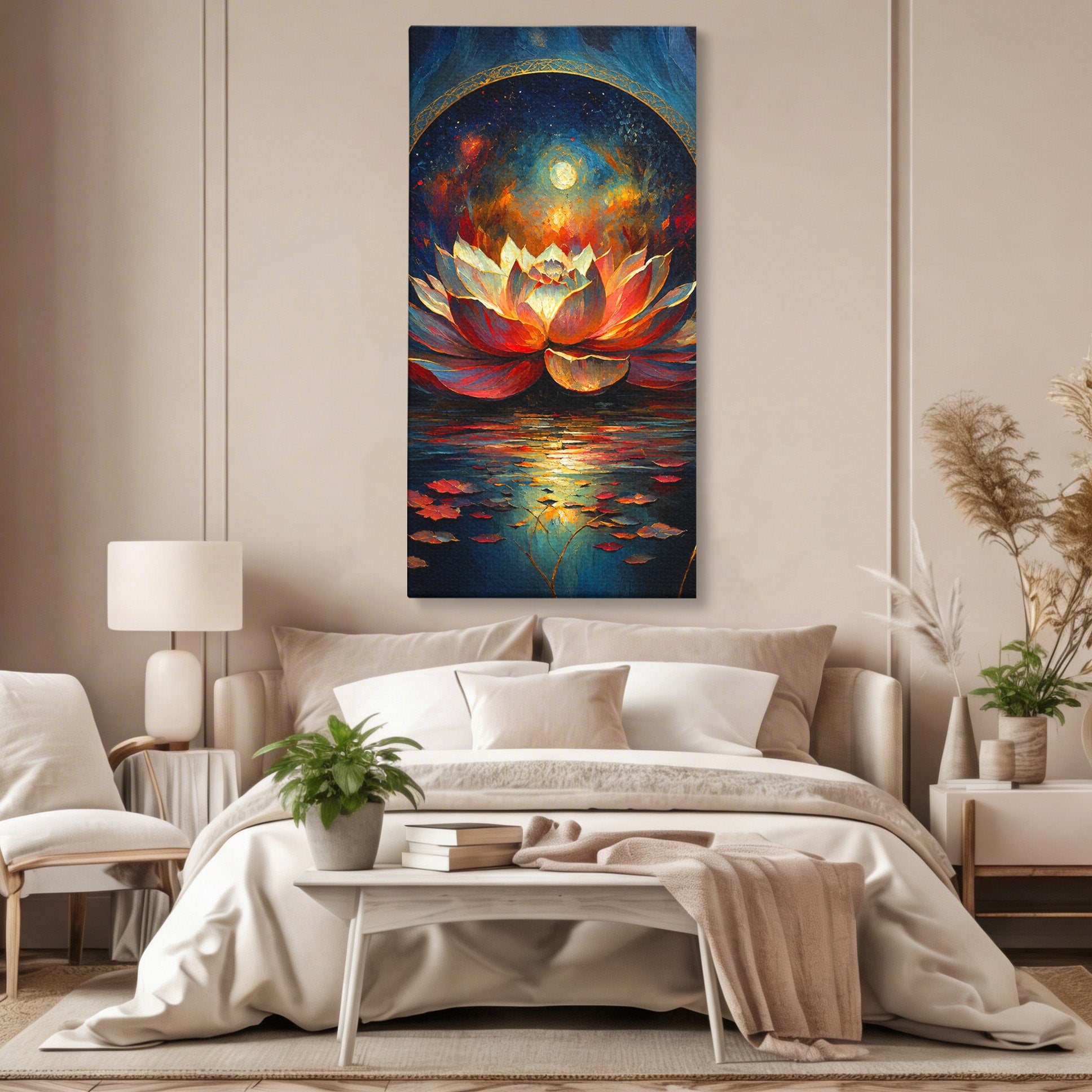 Tablou Canvas Premium LuxCanva® A1872, Floare De Lotus Mistica, Floare, Lotus, Mistic, Apus, Living, Dormitor, Culori Vibrante