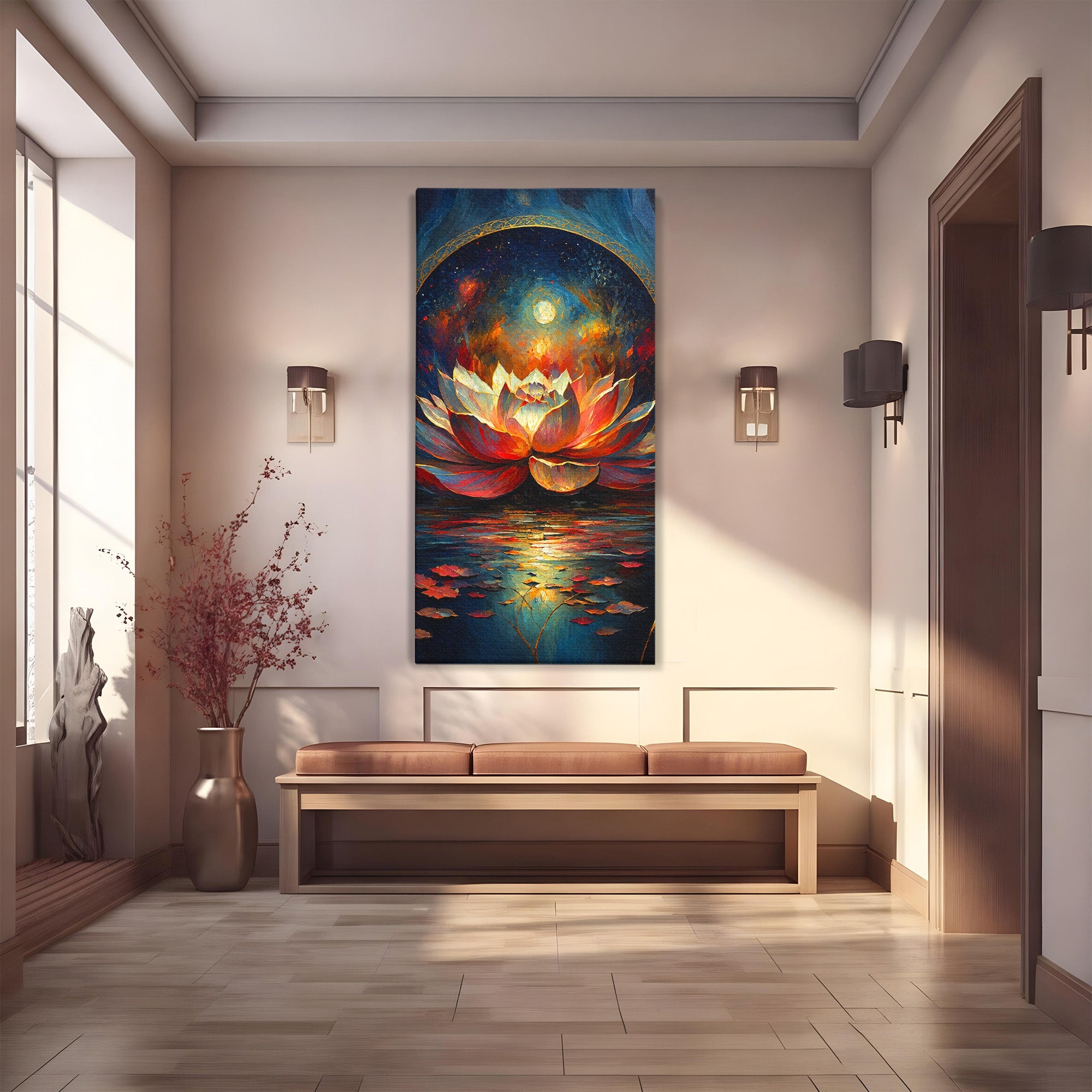 Tablou Canvas Premium LuxCanva® A1872, Floare De Lotus Mistica, Floare, Lotus, Mistic, Apus, Living, Dormitor, Culori Vibrante