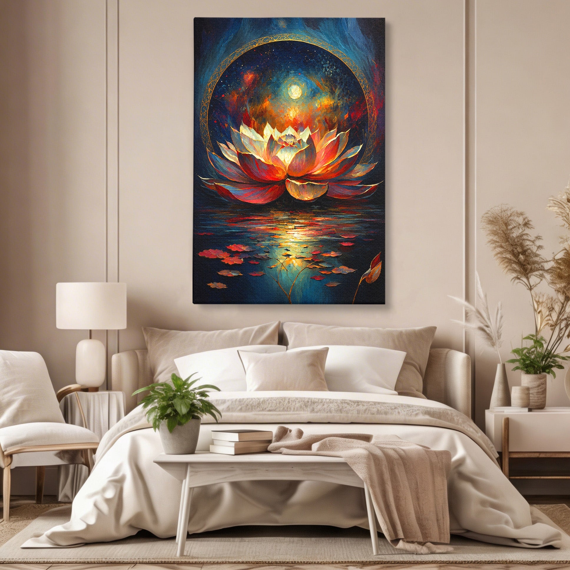 Tablou Canvas Premium LuxCanva® A1872, Floare De Lotus Mistica, Floare, Lotus, Mistic, Apus, Living, Dormitor, Culori Vibrante