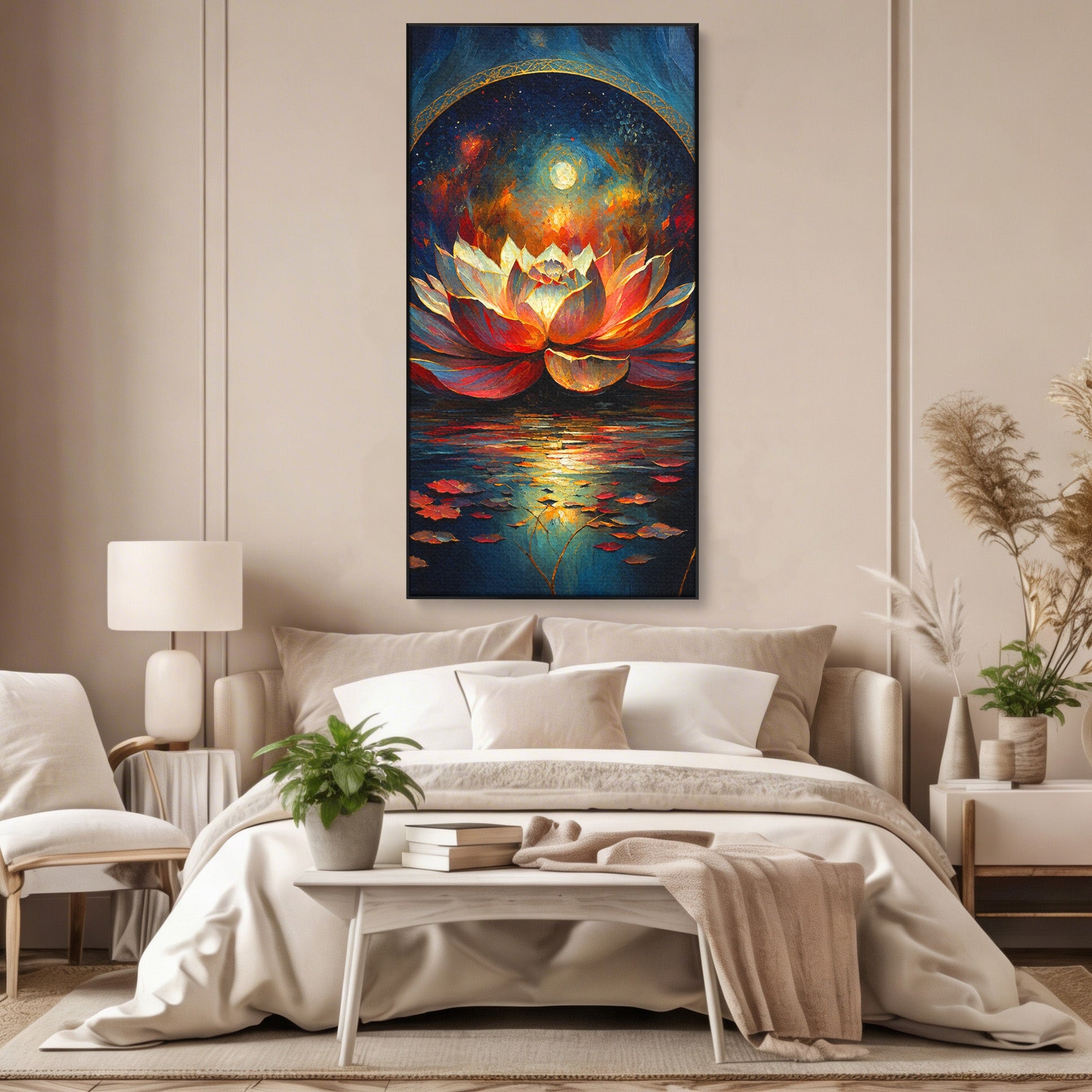 Tablou Canvas Premium LuxCanva® A1872, Floare De Lotus Mistica, Floare, Lotus, Mistic, Apus, Living, Dormitor, Culori Vibrante