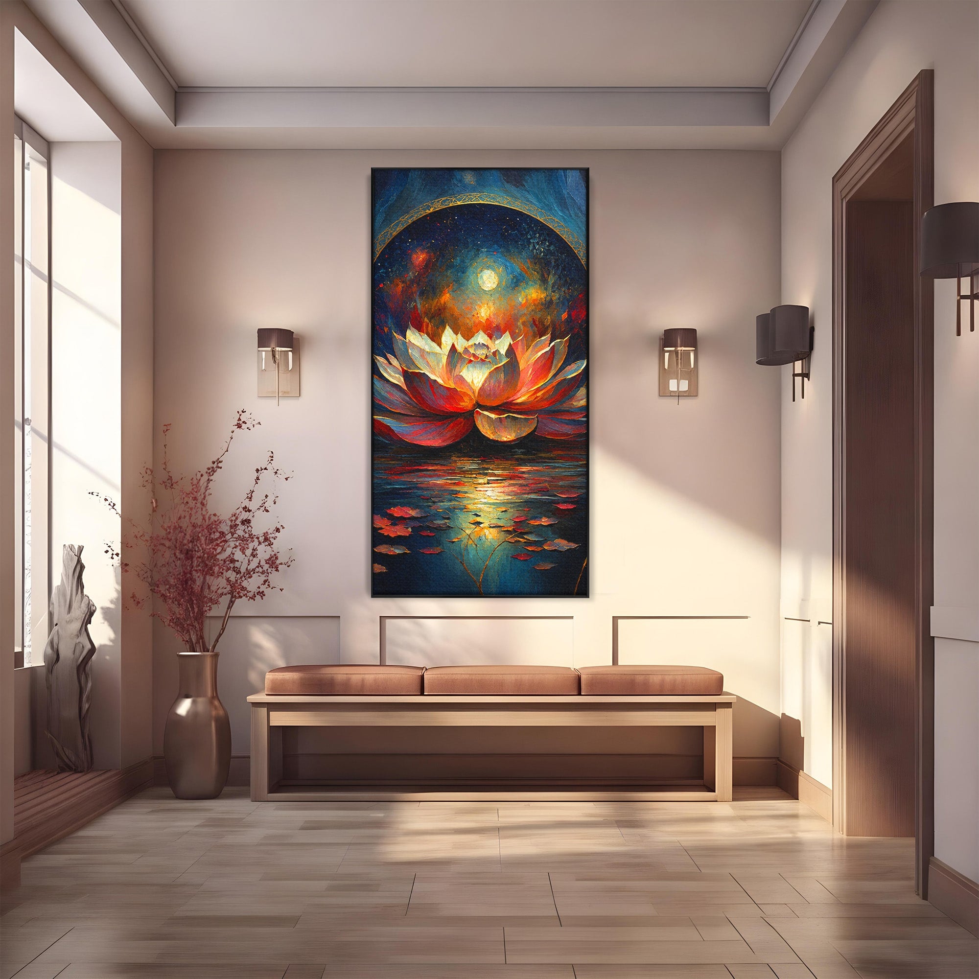 Tablou Canvas Premium LuxCanva® A1872, Floare De Lotus Mistica, Floare, Lotus, Mistic, Apus, Living, Dormitor, Culori Vibrante
