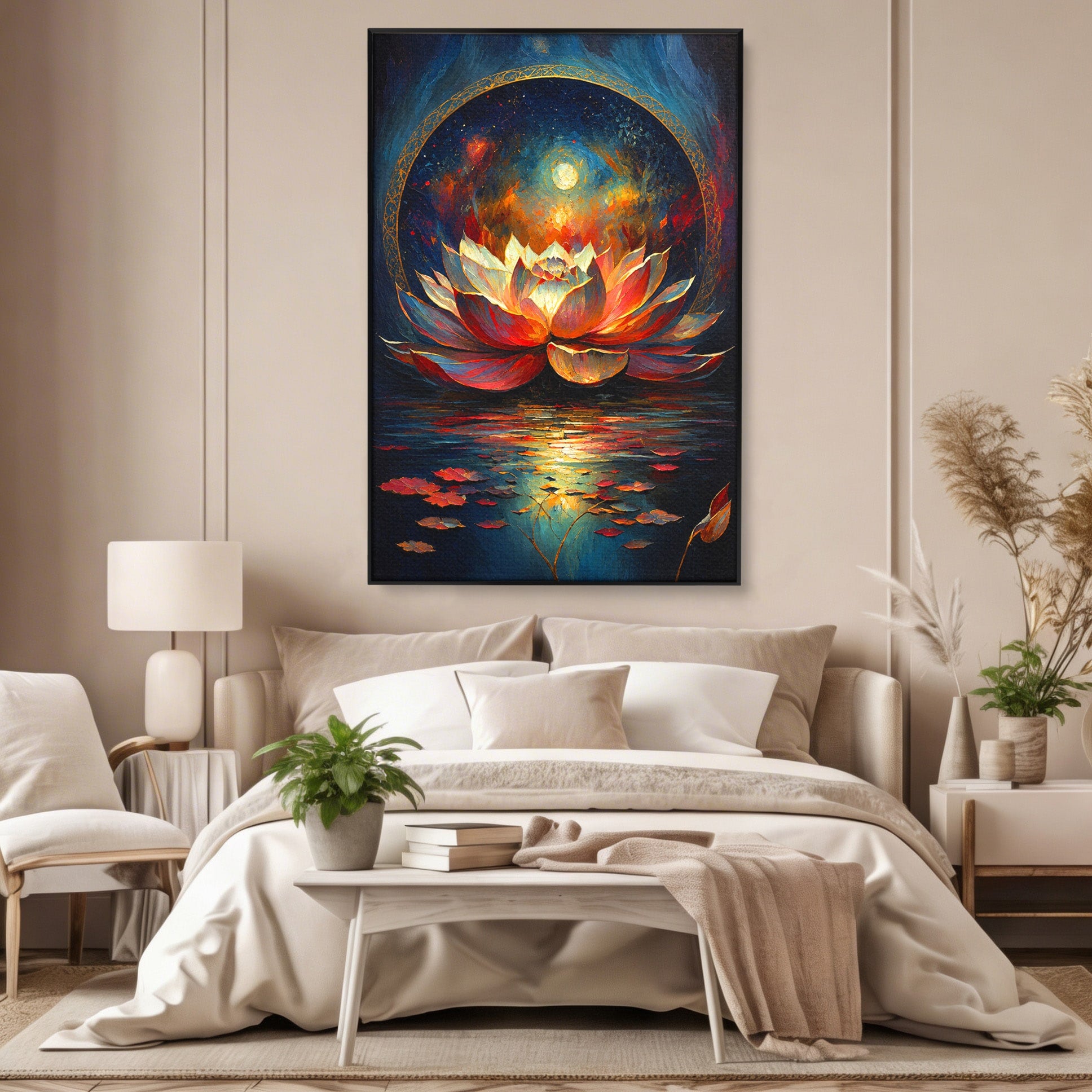 Tablou Canvas Premium LuxCanva® A1872, Floare De Lotus Mistica, Floare, Lotus, Mistic, Apus, Living, Dormitor, Culori Vibrante