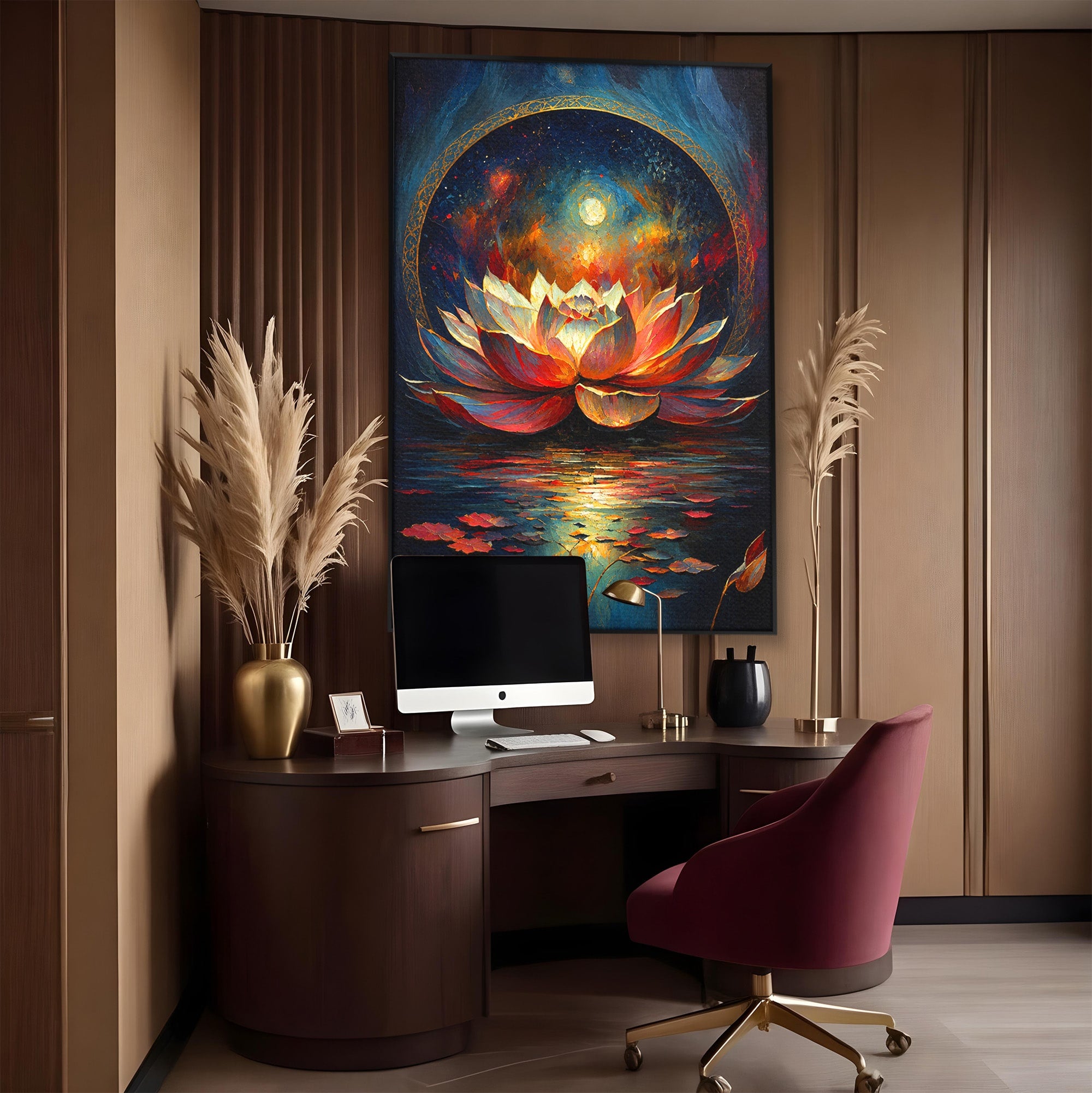 Tablou Canvas Premium LuxCanva® A1872, Floare De Lotus Mistica, Floare, Lotus, Mistic, Apus, Living, Dormitor, Culori Vibrante