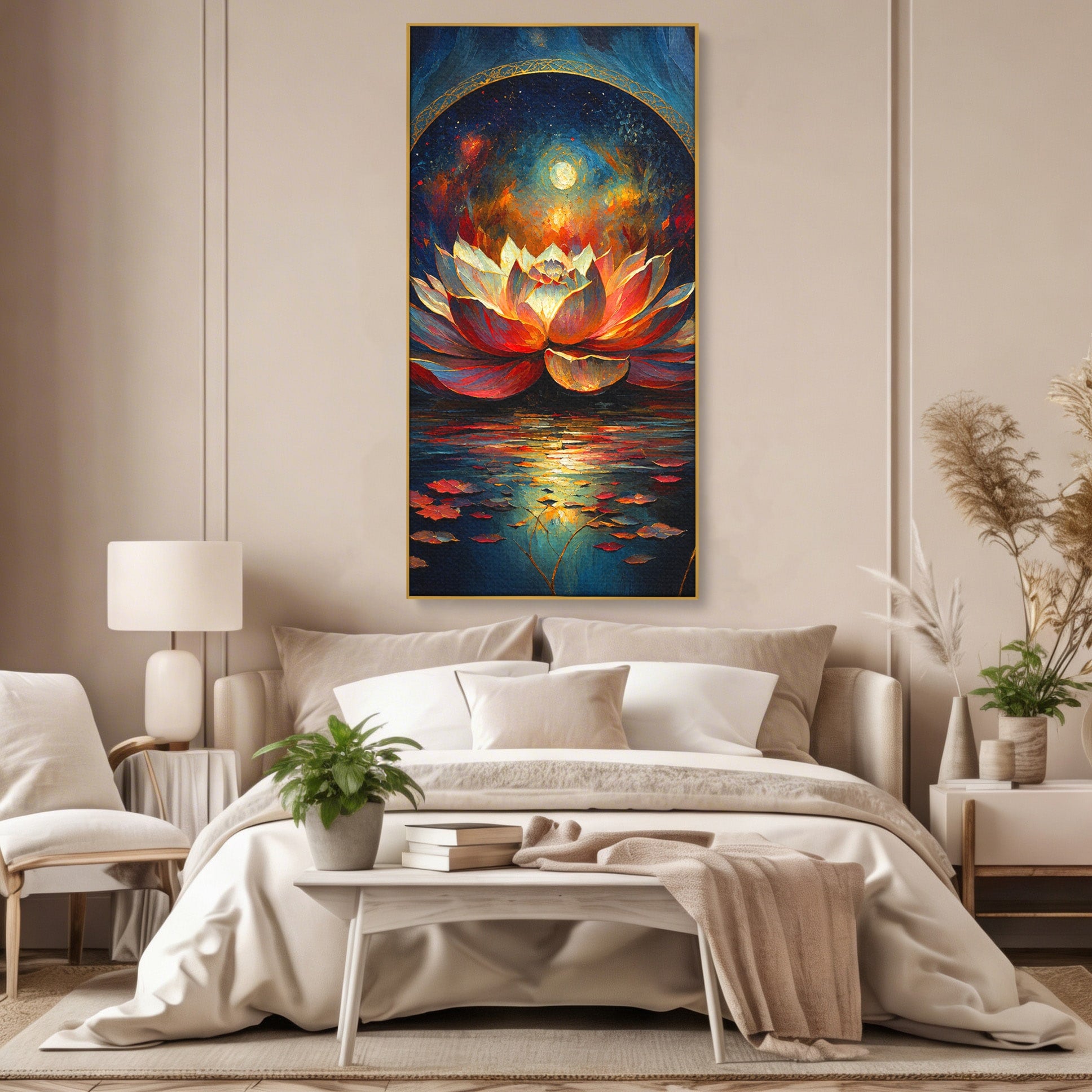 Tablou Canvas Premium LuxCanva® A1872, Floare De Lotus Mistica, Floare, Lotus, Mistic, Apus, Living, Dormitor, Culori Vibrante