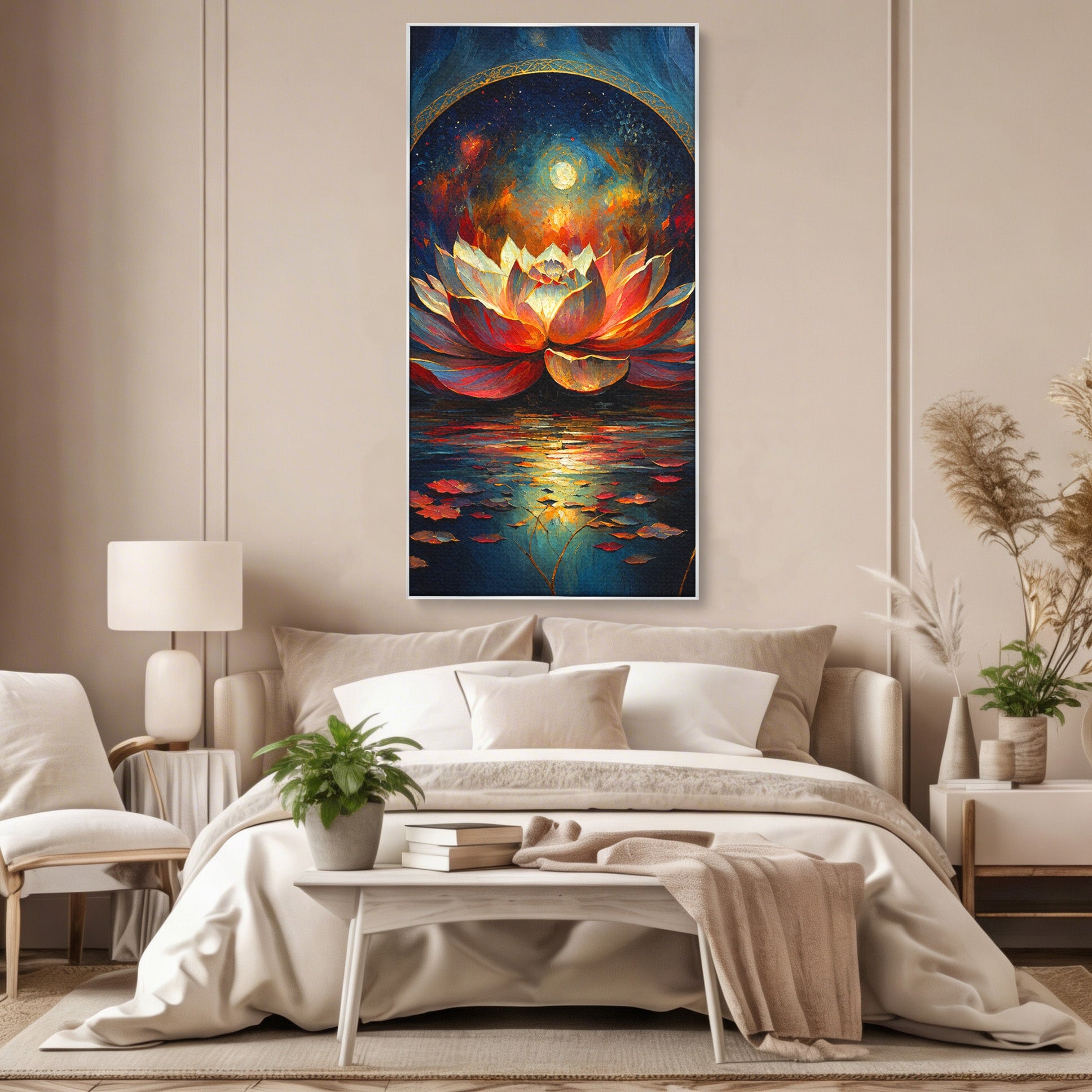 Tablou Canvas Premium LuxCanva® A1872, Floare De Lotus Mistica, Floare, Lotus, Mistic, Apus, Living, Dormitor, Culori Vibrante