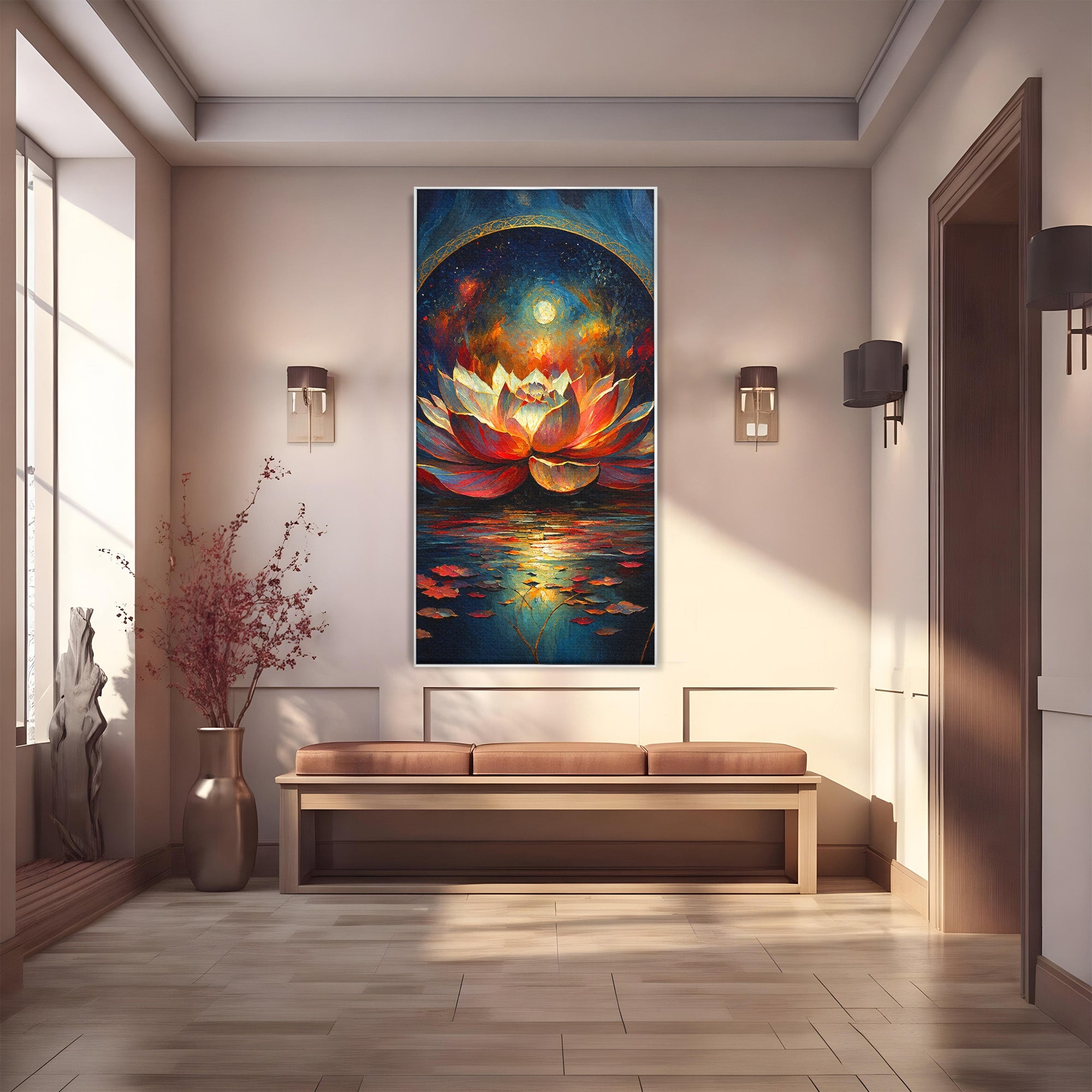 Tablou Canvas Premium LuxCanva® A1872, Floare De Lotus Mistica, Floare, Lotus, Mistic, Apus, Living, Dormitor, Culori Vibrante