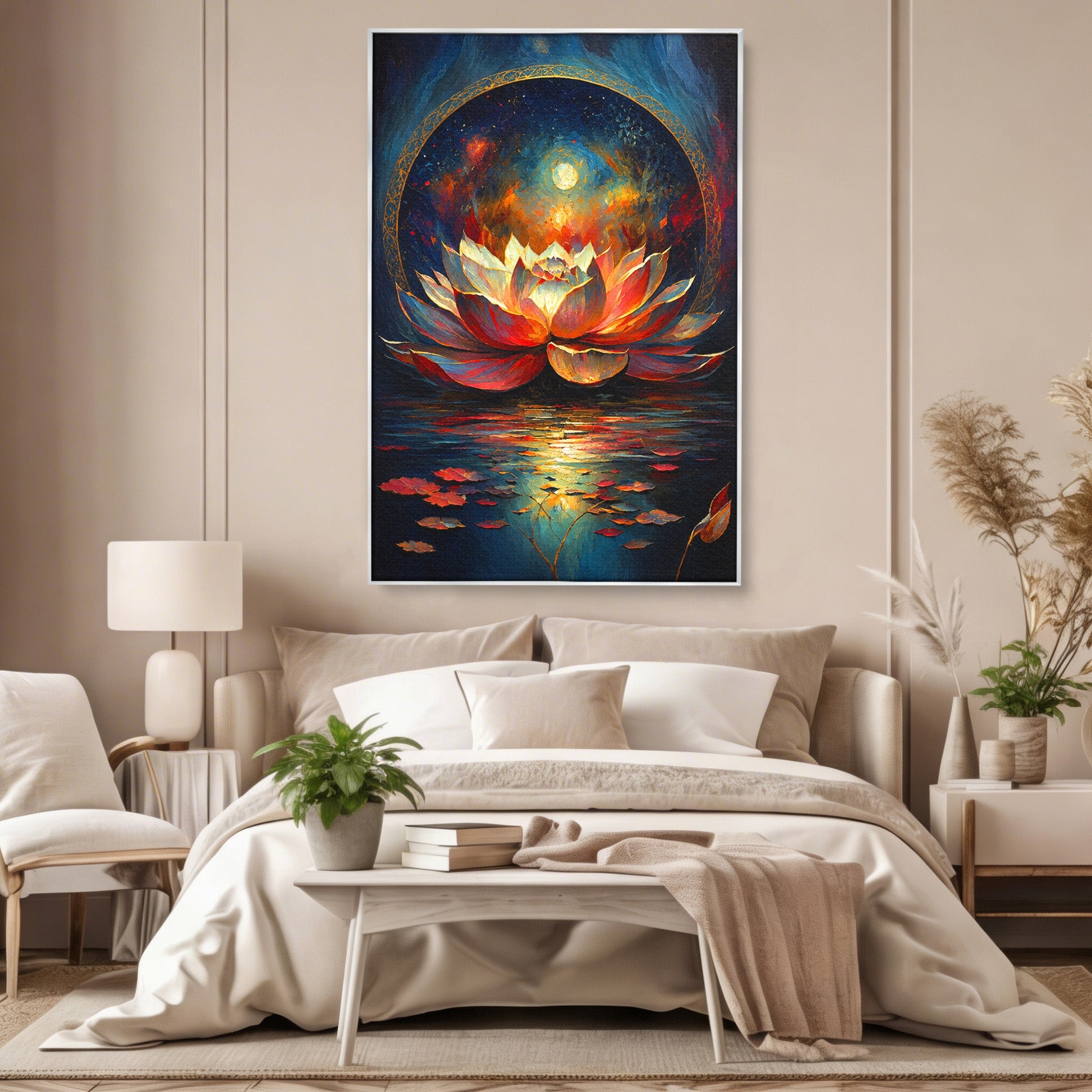 Tablou Canvas Premium LuxCanva® A1872, Floare De Lotus Mistica, Floare, Lotus, Mistic, Apus, Living, Dormitor, Culori Vibrante