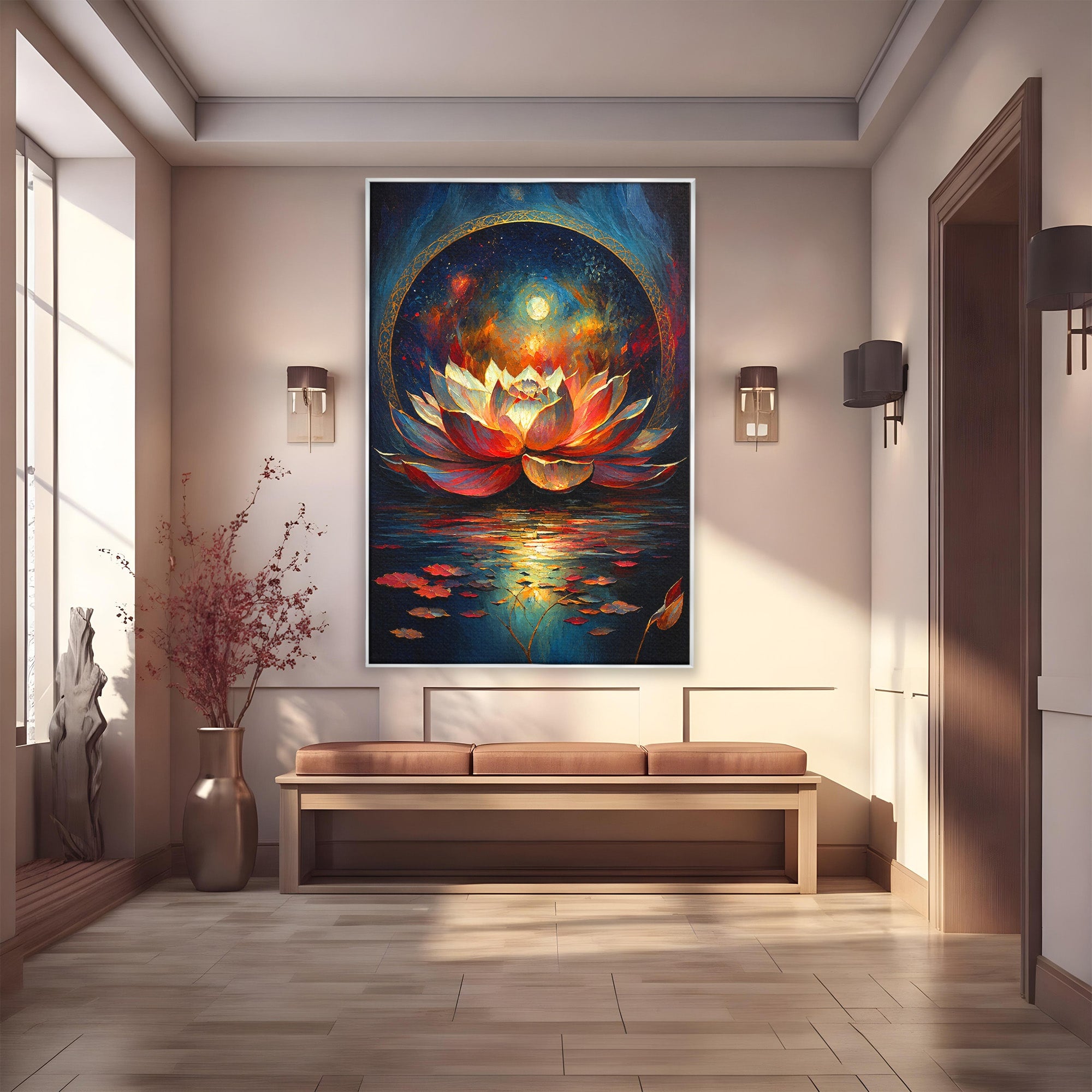 Tablou Canvas Premium LuxCanva® A1872, Floare De Lotus Mistica, Floare, Lotus, Mistic, Apus, Living, Dormitor, Culori Vibrante