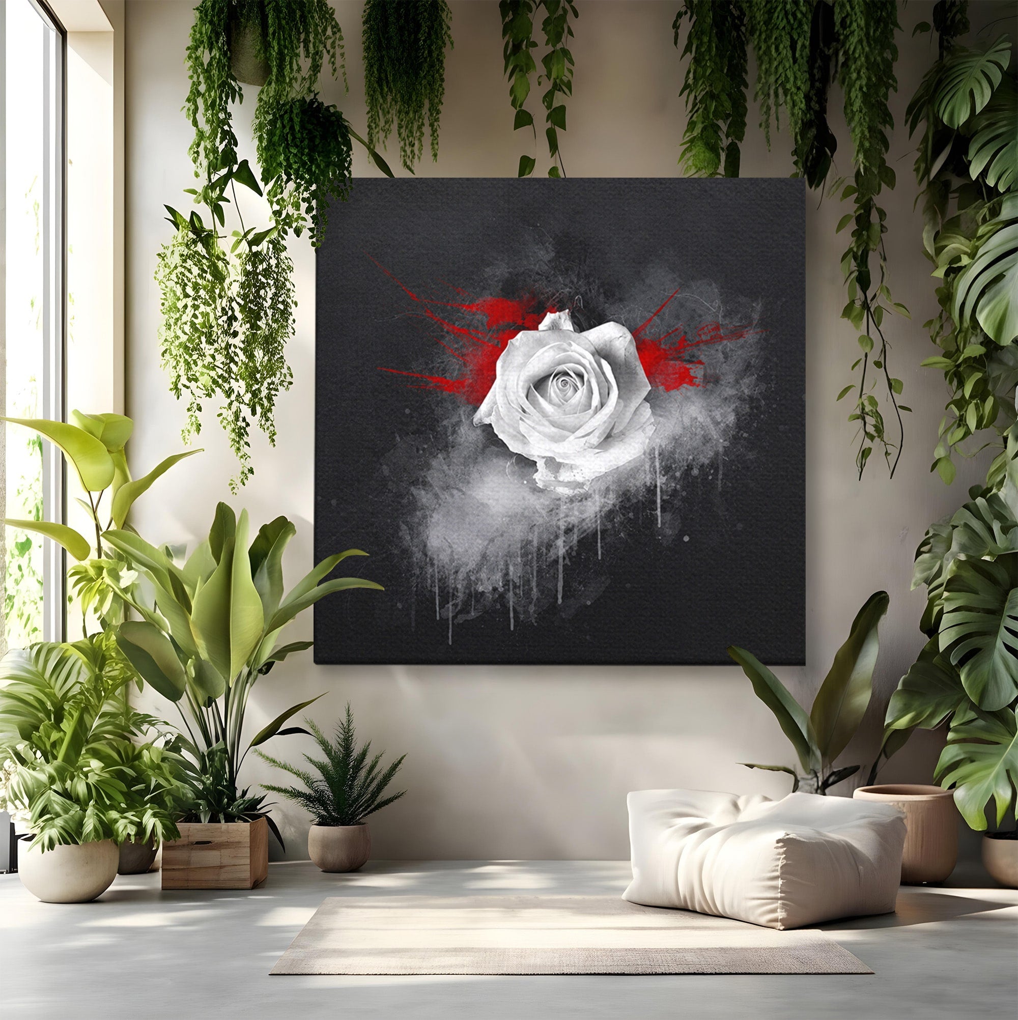 Tablou Canvas Premium LuxCanva® A1873, Trandafirul Monocrom, Trandafir, Arta Abstracta, Floral, Dramatic, Dormitor, Culori Vibrante
