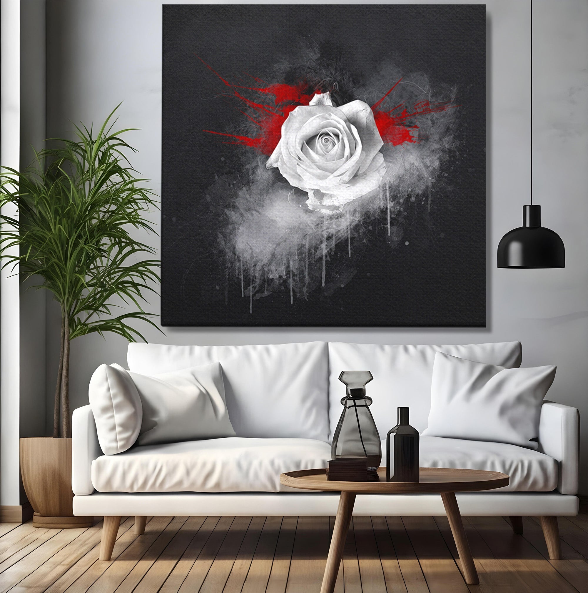Tablou Canvas Premium LuxCanva® A1873, Trandafirul Monocrom, Trandafir, Arta Abstracta, Floral, Dramatic, Dormitor, Culori Vibrante