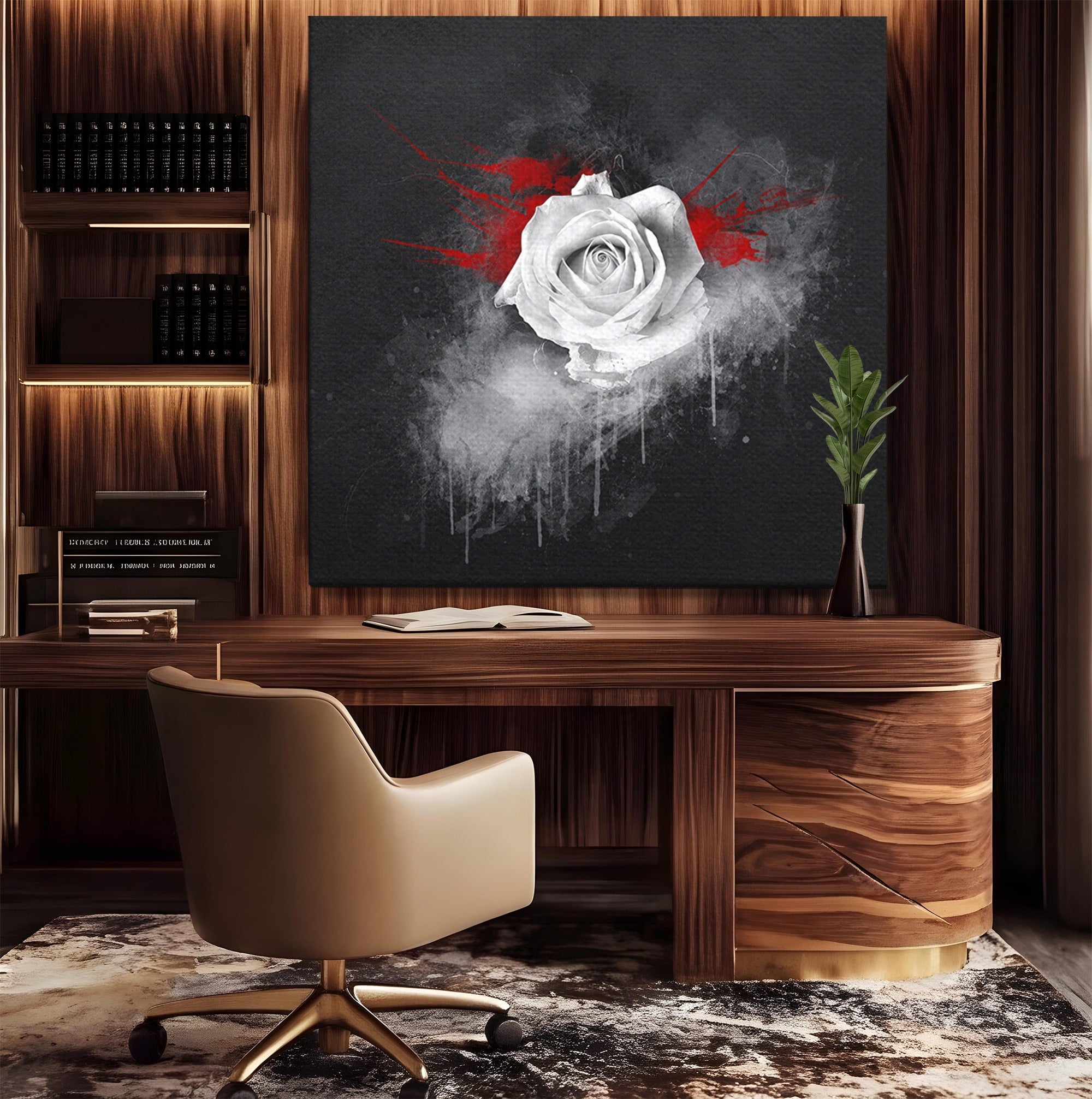 Tablou Canvas Premium LuxCanva® A1873, Trandafirul Monocrom, Trandafir, Arta Abstracta, Floral, Dramatic, Dormitor, Culori Vibrante