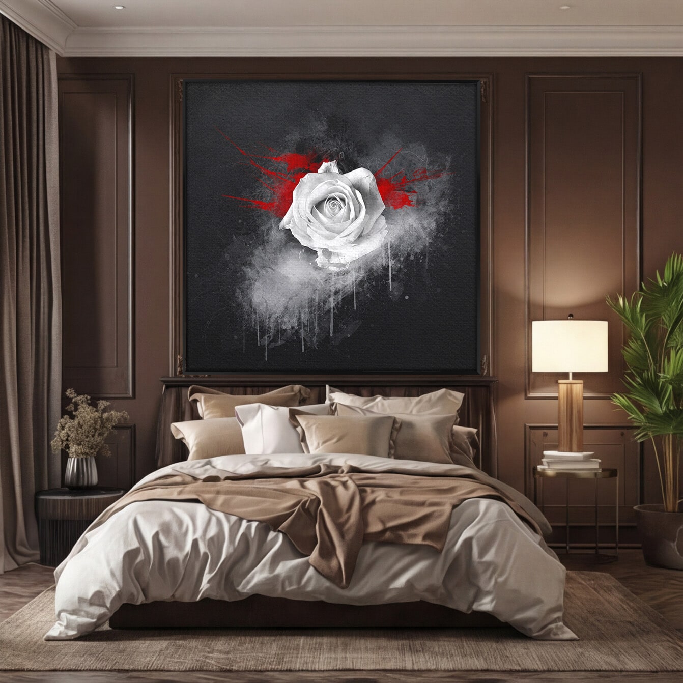 Tablou Canvas Premium LuxCanva® A1873, Trandafirul Monocrom, Trandafir, Arta Abstracta, Floral, Dramatic, Dormitor, Culori Vibrante