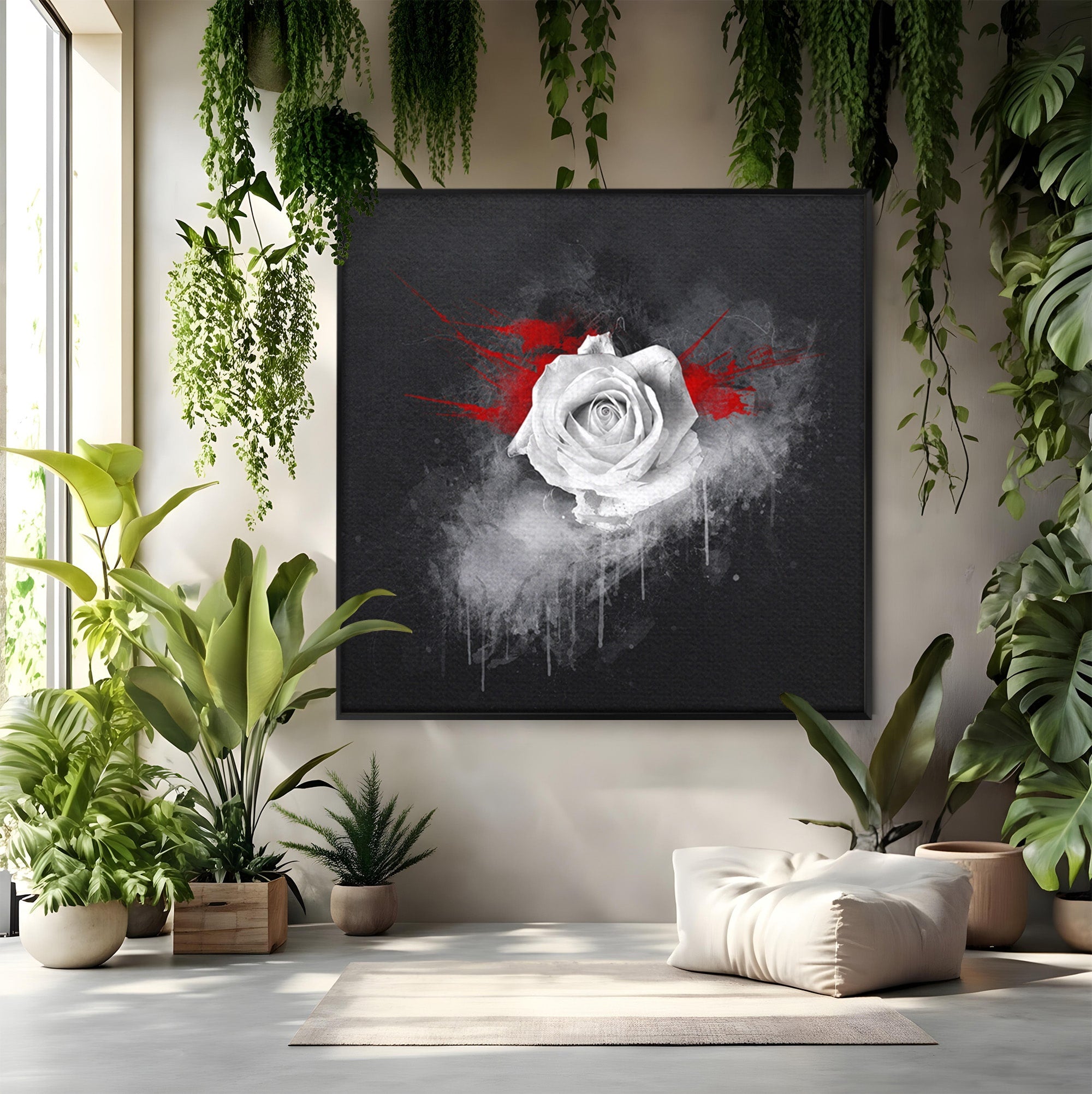 Tablou Canvas Premium LuxCanva® A1873, Trandafirul Monocrom, Trandafir, Arta Abstracta, Floral, Dramatic, Dormitor, Culori Vibrante