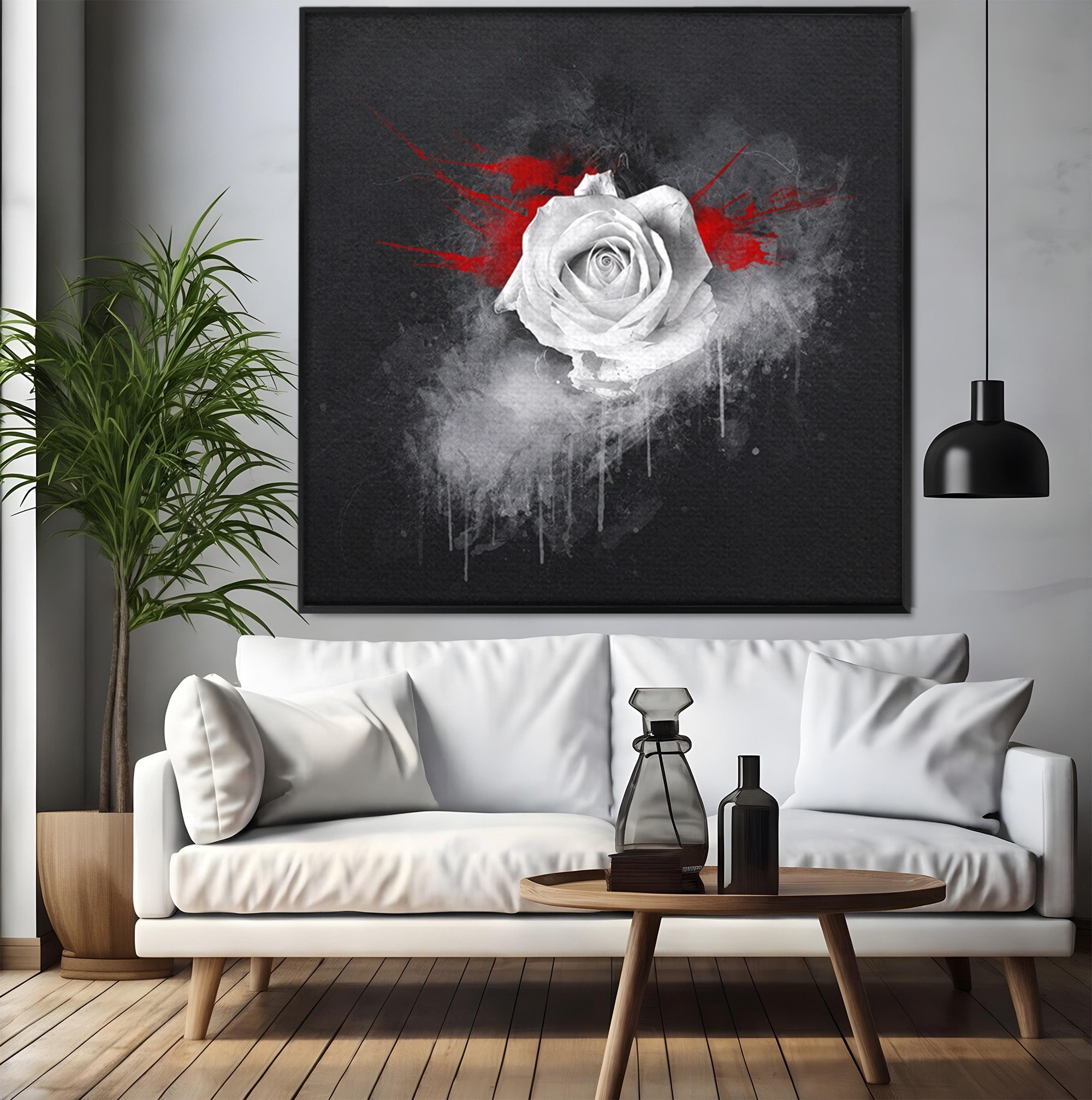 Tablou Canvas Premium LuxCanva® A1873, Trandafirul Monocrom, Trandafir, Arta Abstracta, Floral, Dramatic, Dormitor, Culori Vibrante