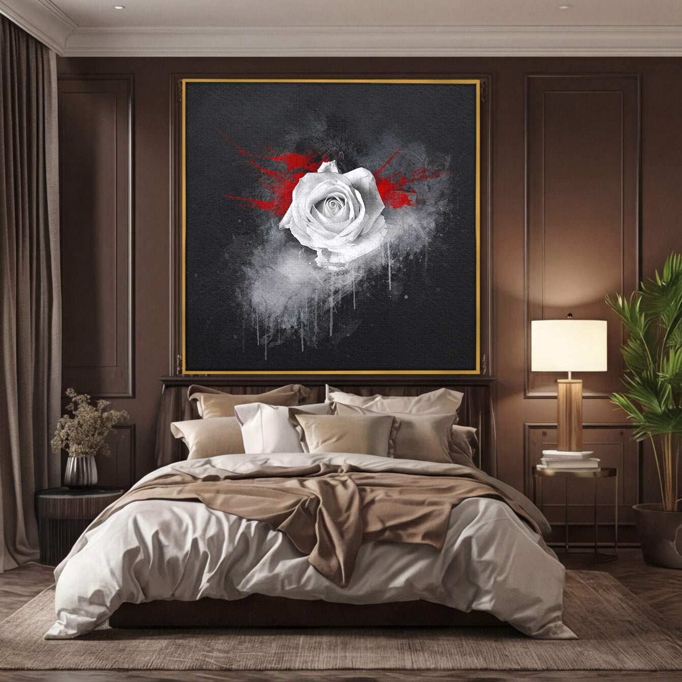Tablou Canvas Premium LuxCanva® A1873, Trandafirul Monocrom, Trandafir, Arta Abstracta, Floral, Dramatic, Dormitor, Culori Vibrante