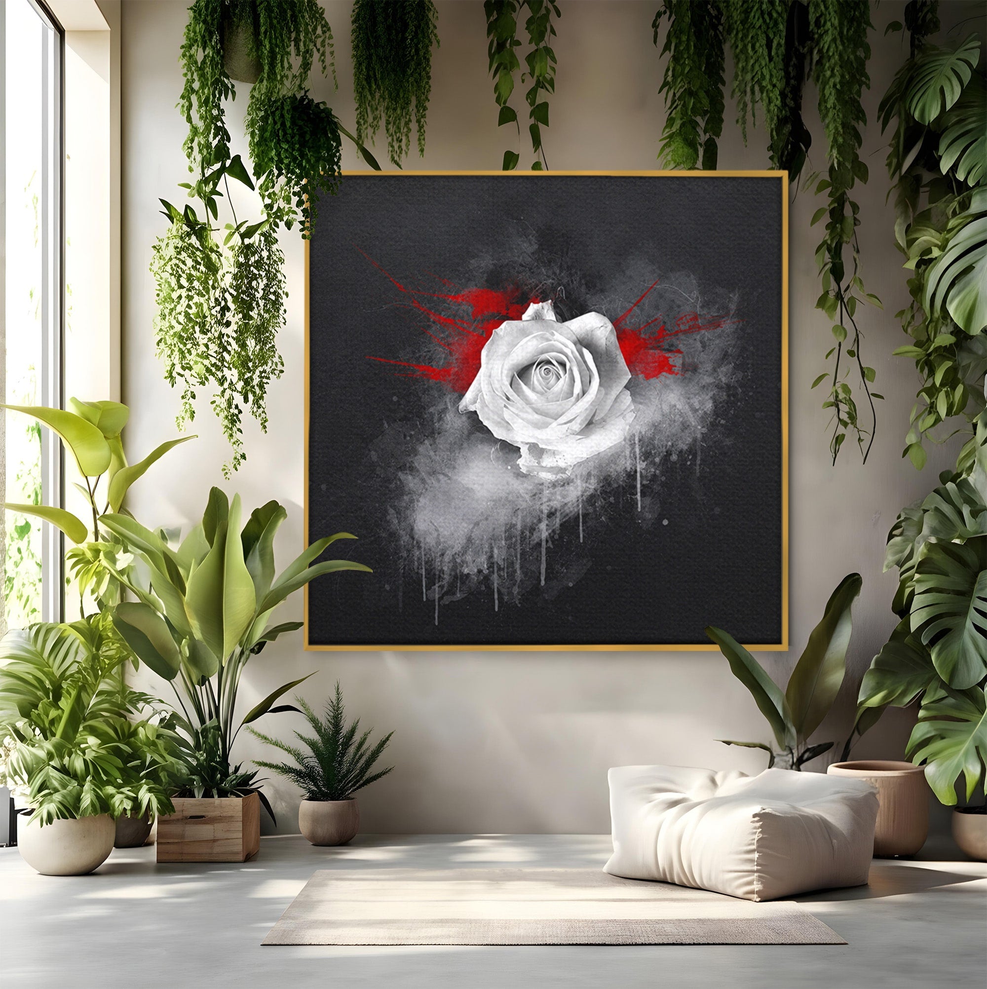 Tablou Canvas Premium LuxCanva® A1873, Trandafirul Monocrom, Trandafir, Arta Abstracta, Floral, Dramatic, Dormitor, Culori Vibrante