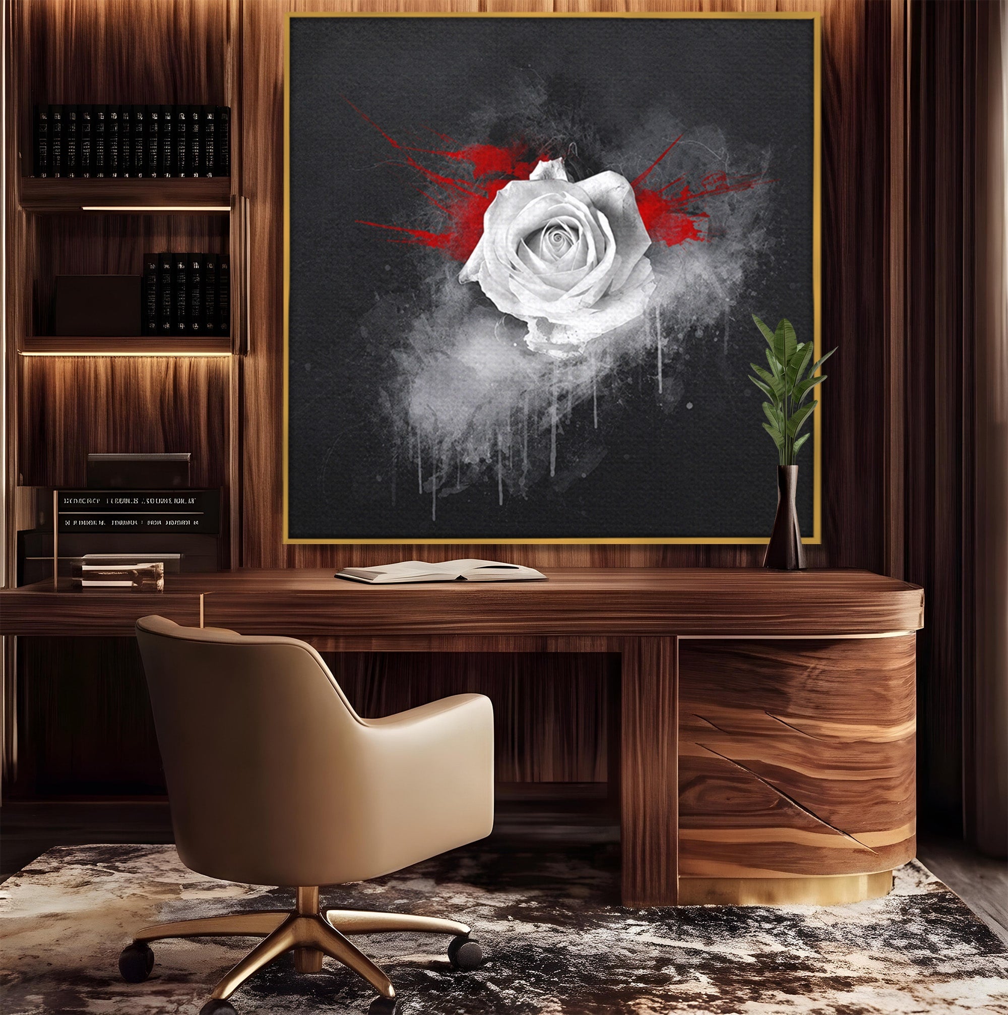 Tablou Canvas Premium LuxCanva® A1873, Trandafirul Monocrom, Trandafir, Arta Abstracta, Floral, Dramatic, Dormitor, Culori Vibrante