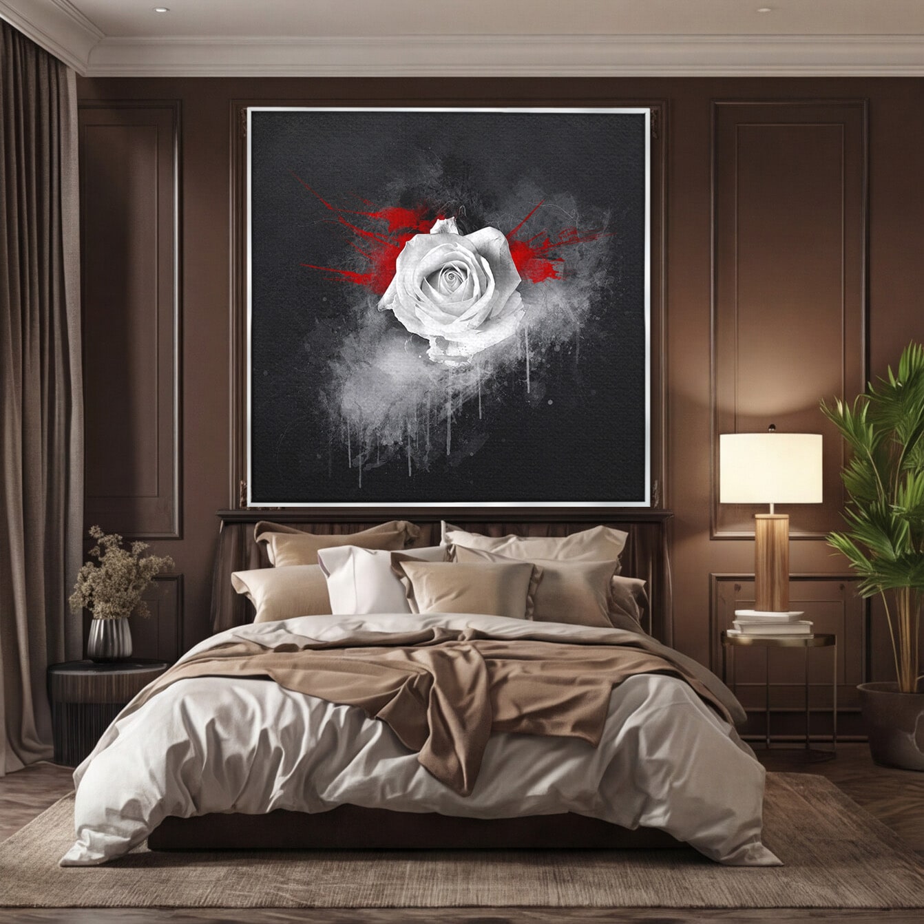 Tablou Canvas Premium LuxCanva® A1873, Trandafirul Monocrom, Trandafir, Arta Abstracta, Floral, Dramatic, Dormitor, Culori Vibrante