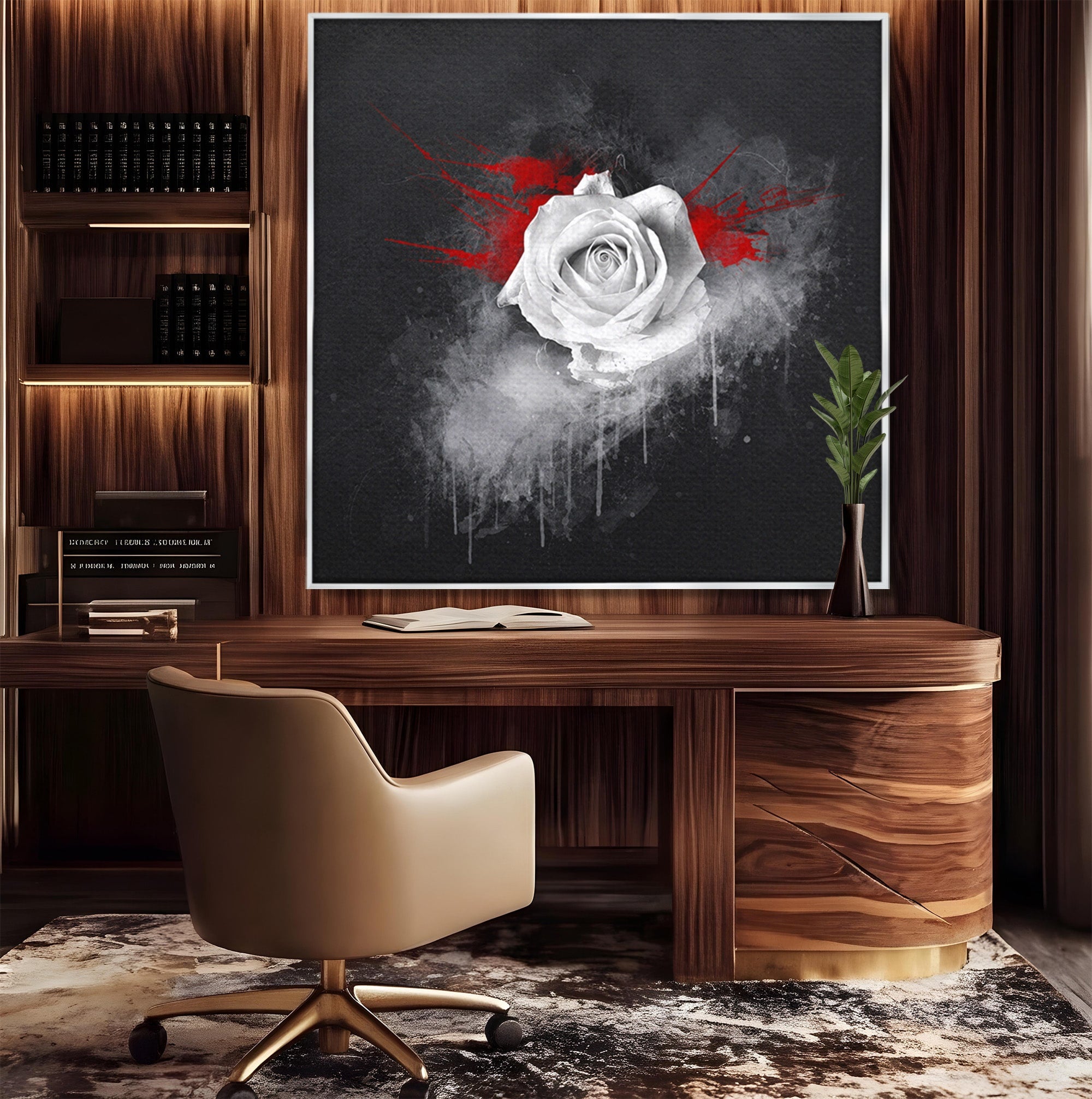 Tablou Canvas Premium LuxCanva® A1873, Trandafirul Monocrom, Trandafir, Arta Abstracta, Floral, Dramatic, Dormitor, Culori Vibrante