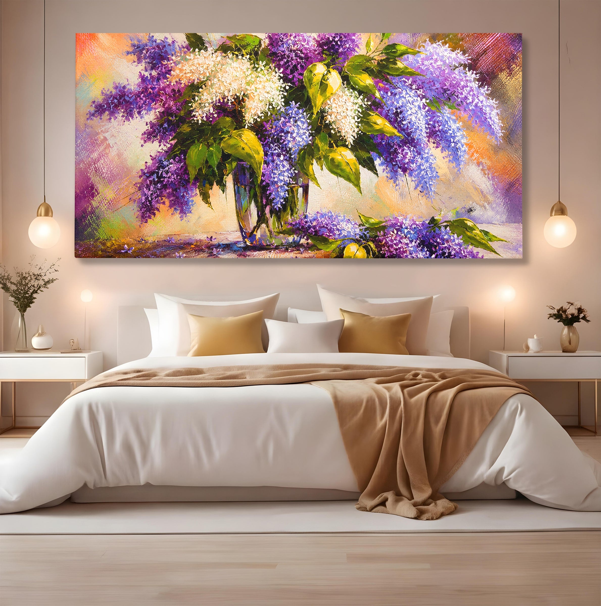 Tablou Canvas Premium LuxCanva® A1874, Buchet De Liliac, Liliac, Flori, Vaza, Natura, Primavara, Living, Culori Vibrante