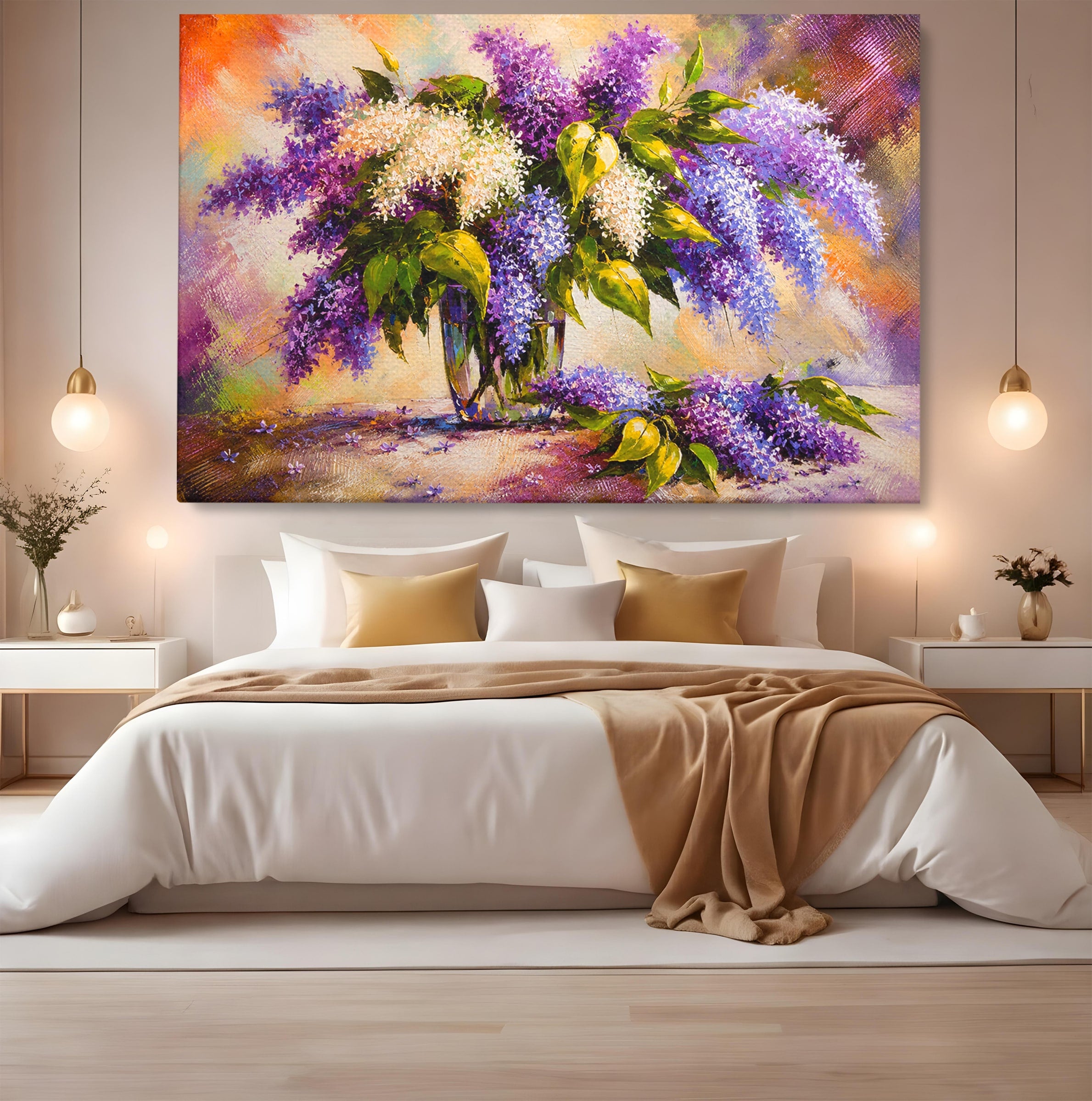 Tablou Canvas Premium LuxCanva® A1874, Buchet De Liliac, Liliac, Flori, Vaza, Natura, Primavara, Living, Culori Vibrante