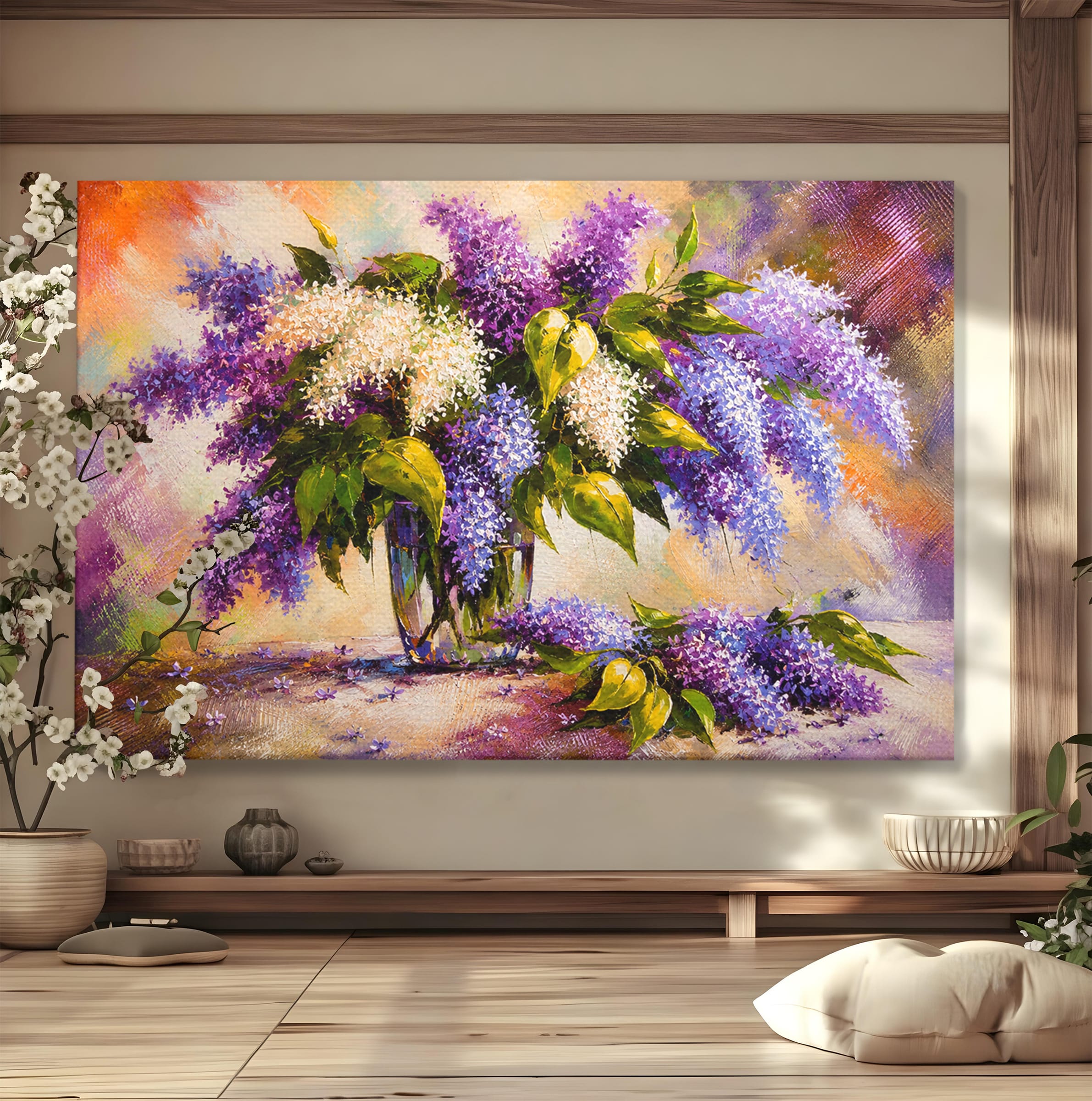 Tablou Canvas Premium LuxCanva® A1874, Buchet De Liliac, Liliac, Flori, Vaza, Natura, Primavara, Living, Culori Vibrante