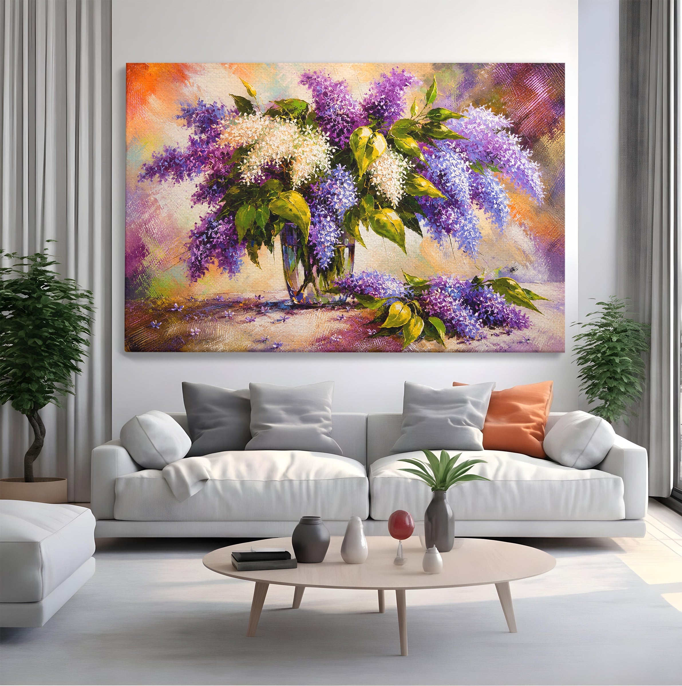 Tablou Canvas Premium LuxCanva® A1874, Buchet De Liliac, Liliac, Flori, Vaza, Natura, Primavara, Living, Culori Vibrante