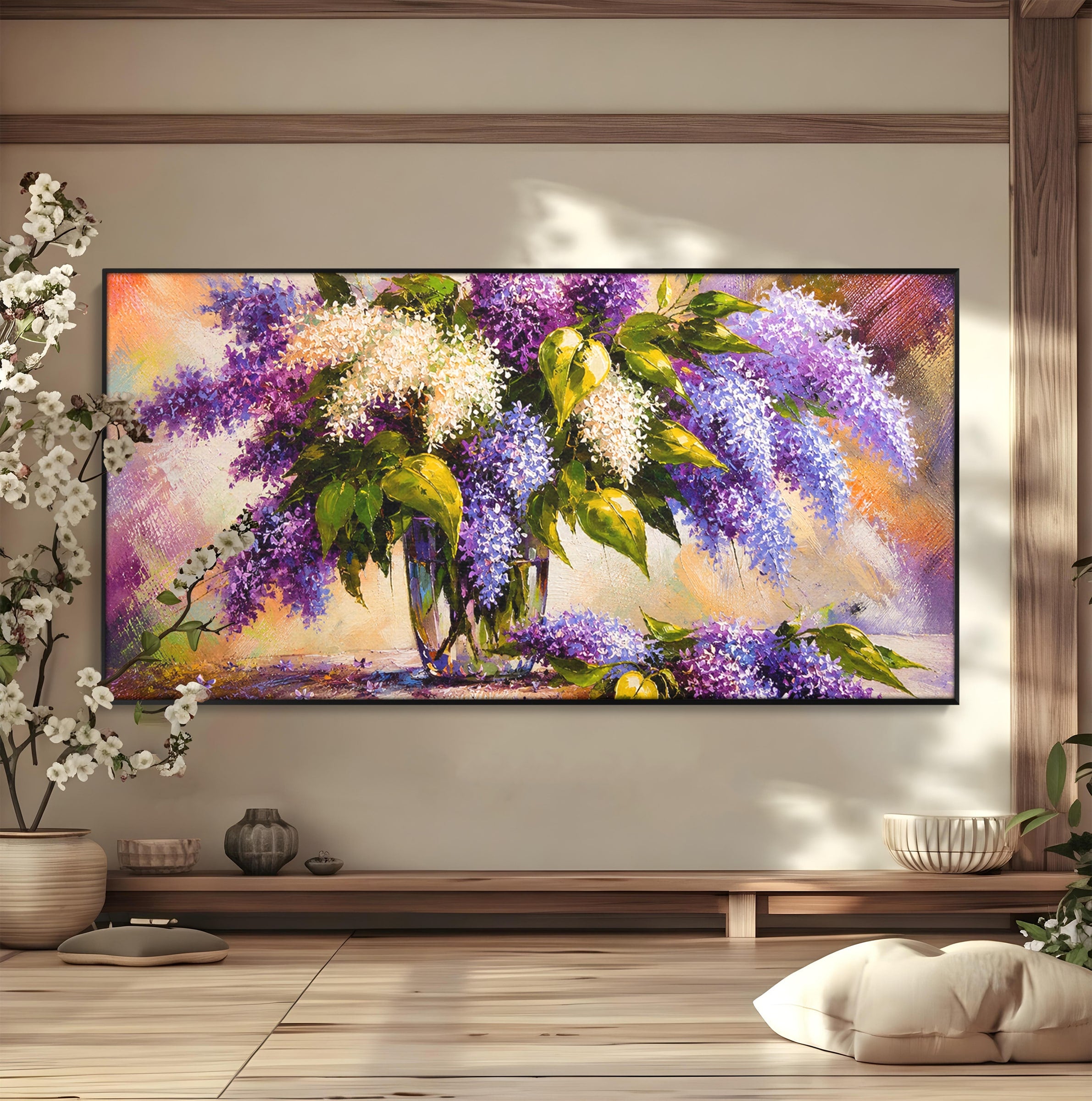 Tablou Canvas Premium LuxCanva® A1874, Buchet De Liliac, Liliac, Flori, Vaza, Natura, Primavara, Living, Culori Vibrante