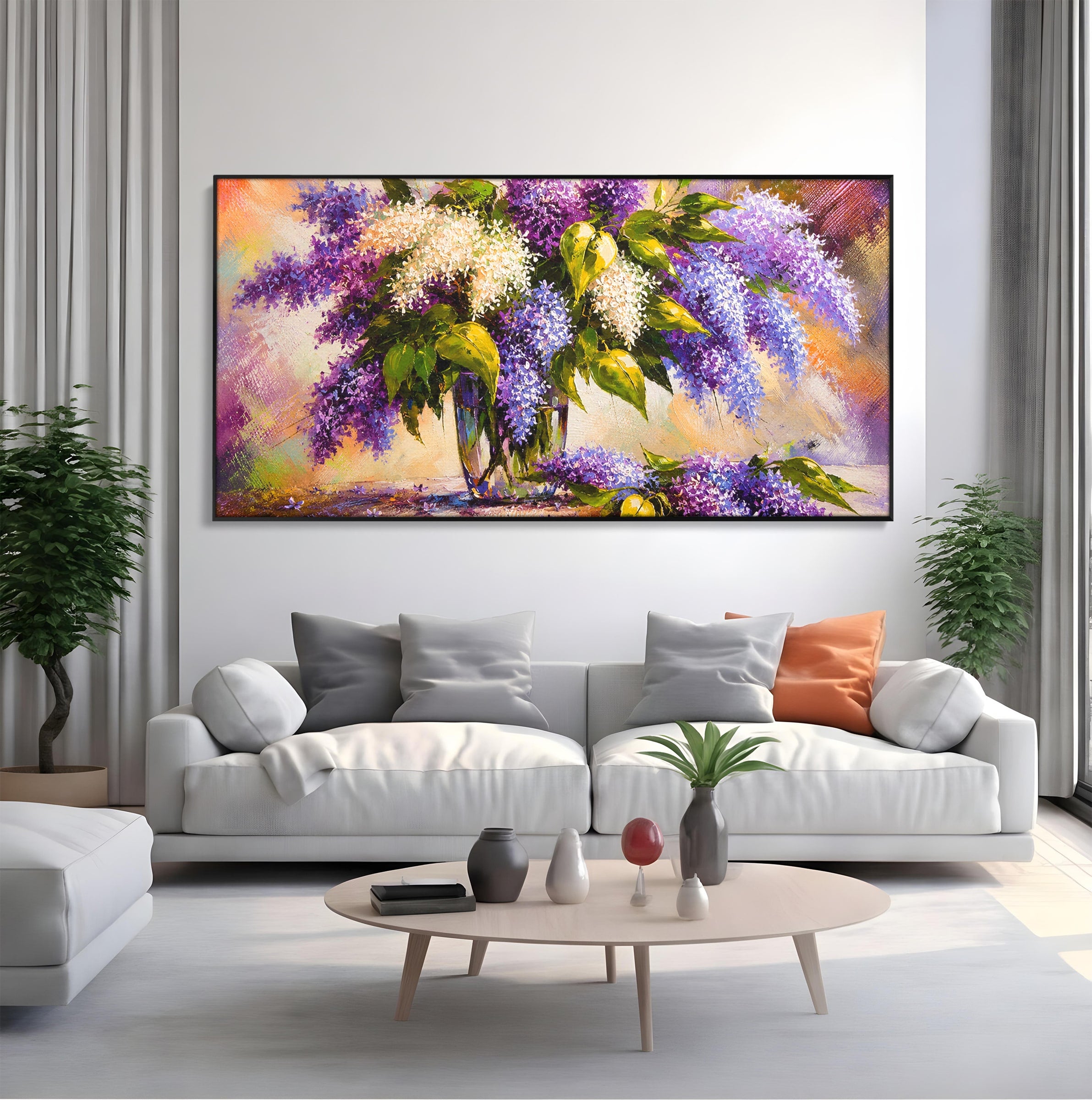 Tablou Canvas Premium LuxCanva® A1874, Buchet De Liliac, Liliac, Flori, Vaza, Natura, Primavara, Living, Culori Vibrante