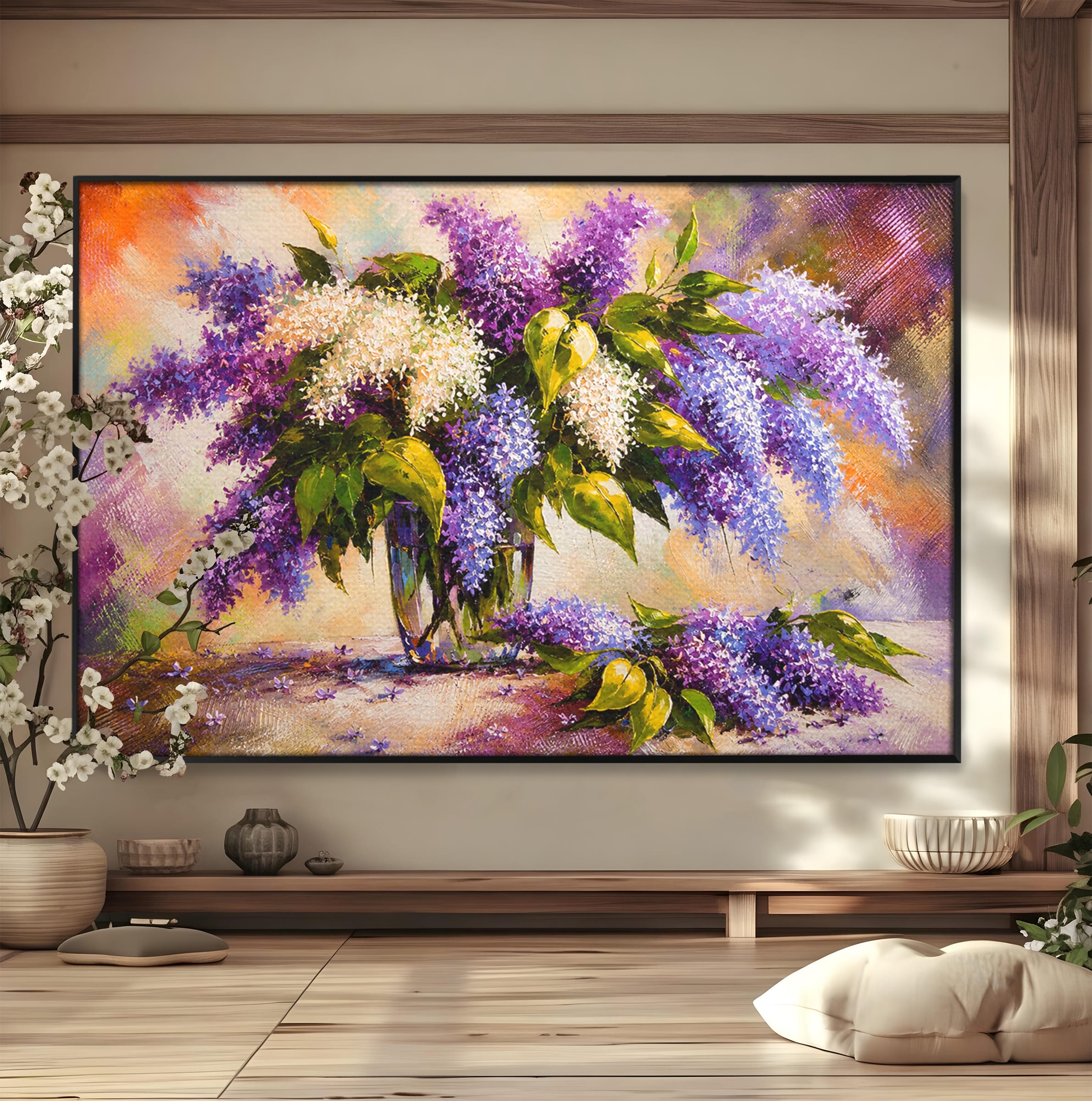 Tablou Canvas Premium LuxCanva® A1874, Buchet De Liliac, Liliac, Flori, Vaza, Natura, Primavara, Living, Culori Vibrante