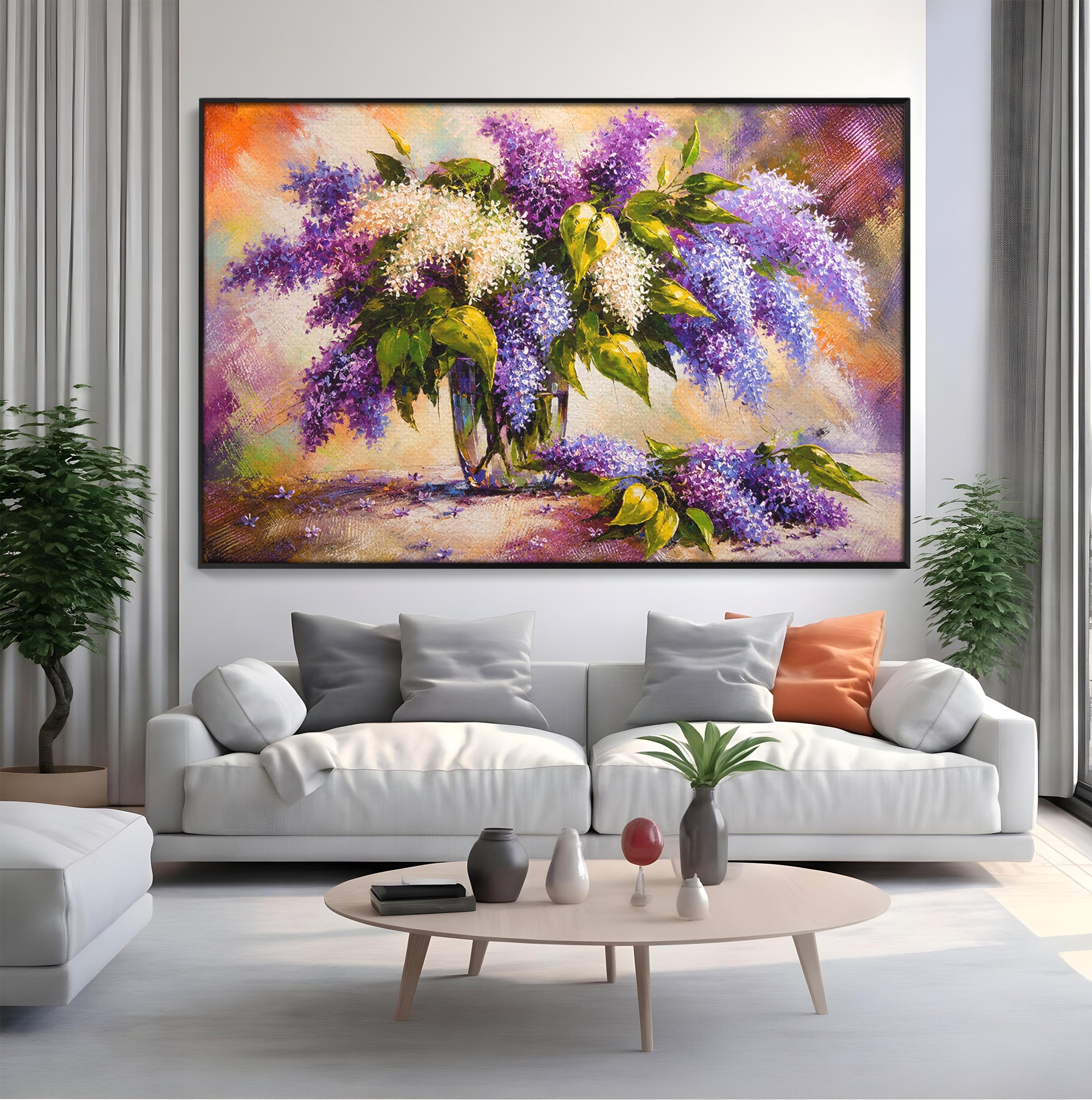 Tablou Canvas Premium LuxCanva® A1874, Buchet De Liliac, Liliac, Flori, Vaza, Natura, Primavara, Living, Culori Vibrante