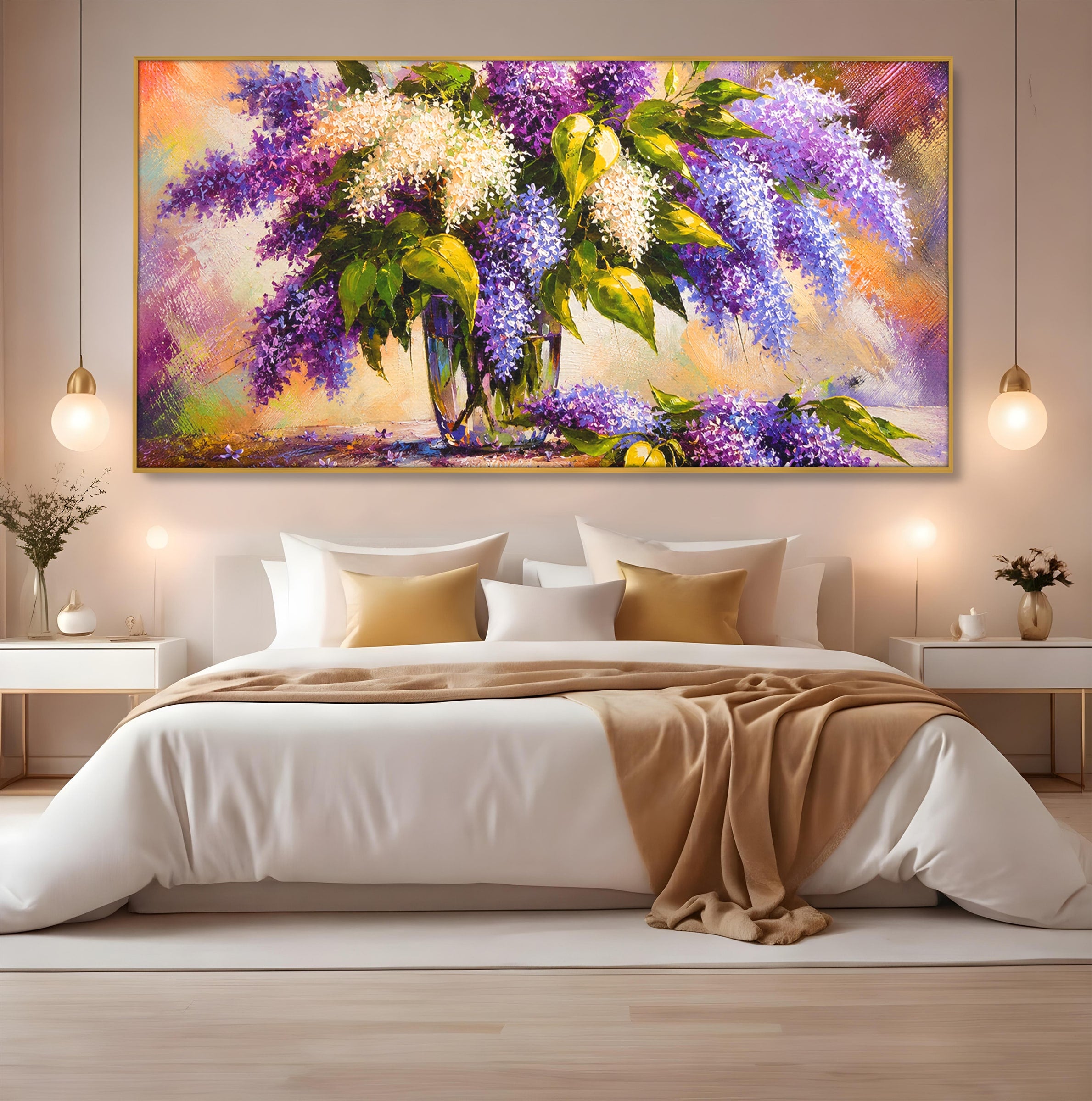 Tablou Canvas Premium LuxCanva® A1874, Buchet De Liliac, Liliac, Flori, Vaza, Natura, Primavara, Living, Culori Vibrante