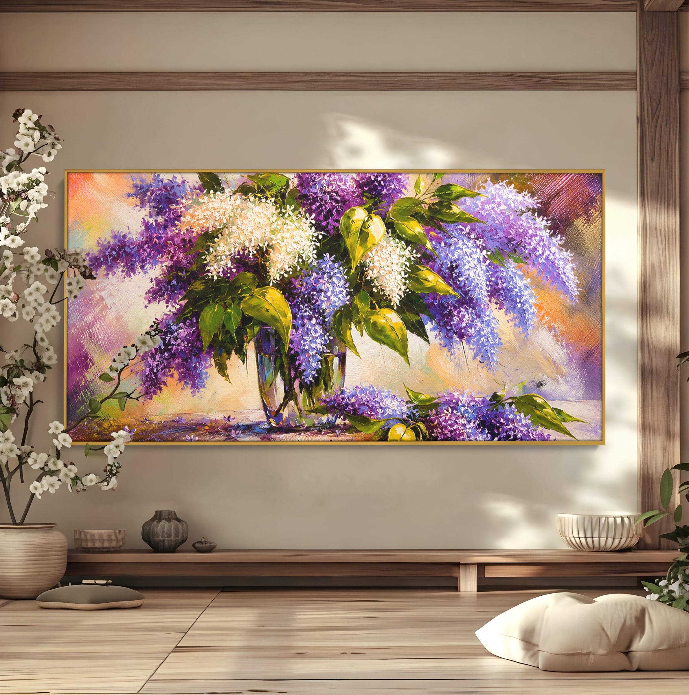 Tablou Canvas Premium LuxCanva® A1874, Buchet De Liliac, Liliac, Flori, Vaza, Natura, Primavara, Living, Culori Vibrante